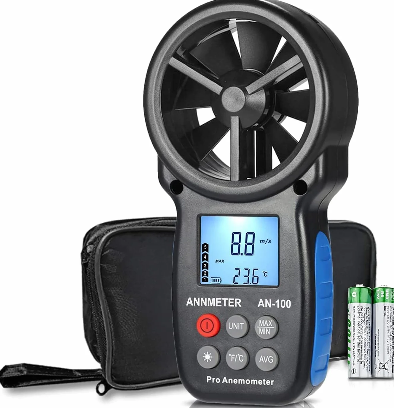 Anemómetro Digital AIOMEST AI-100 Medidor Velocidad Viento Portátil con Temperatura
