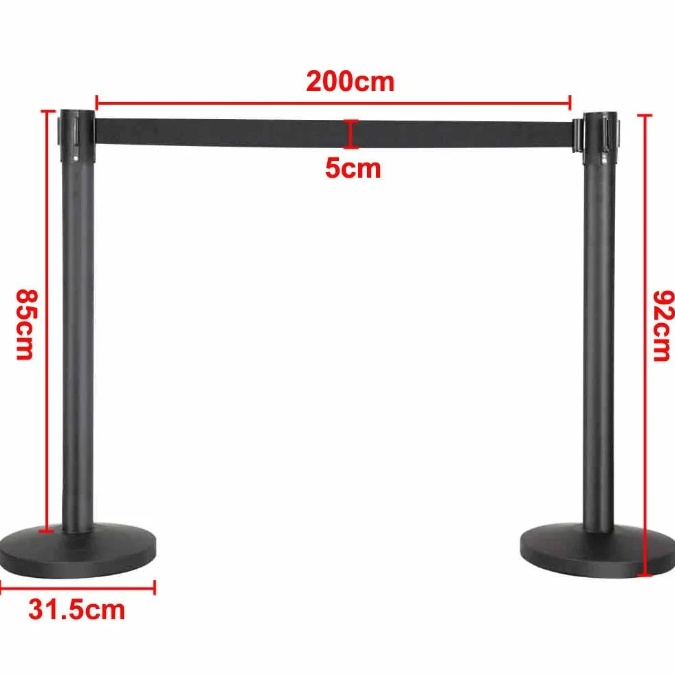 Yaheetech Poste Separador con Cinta Extensible Barrera de Seguridad Negro 200 cm