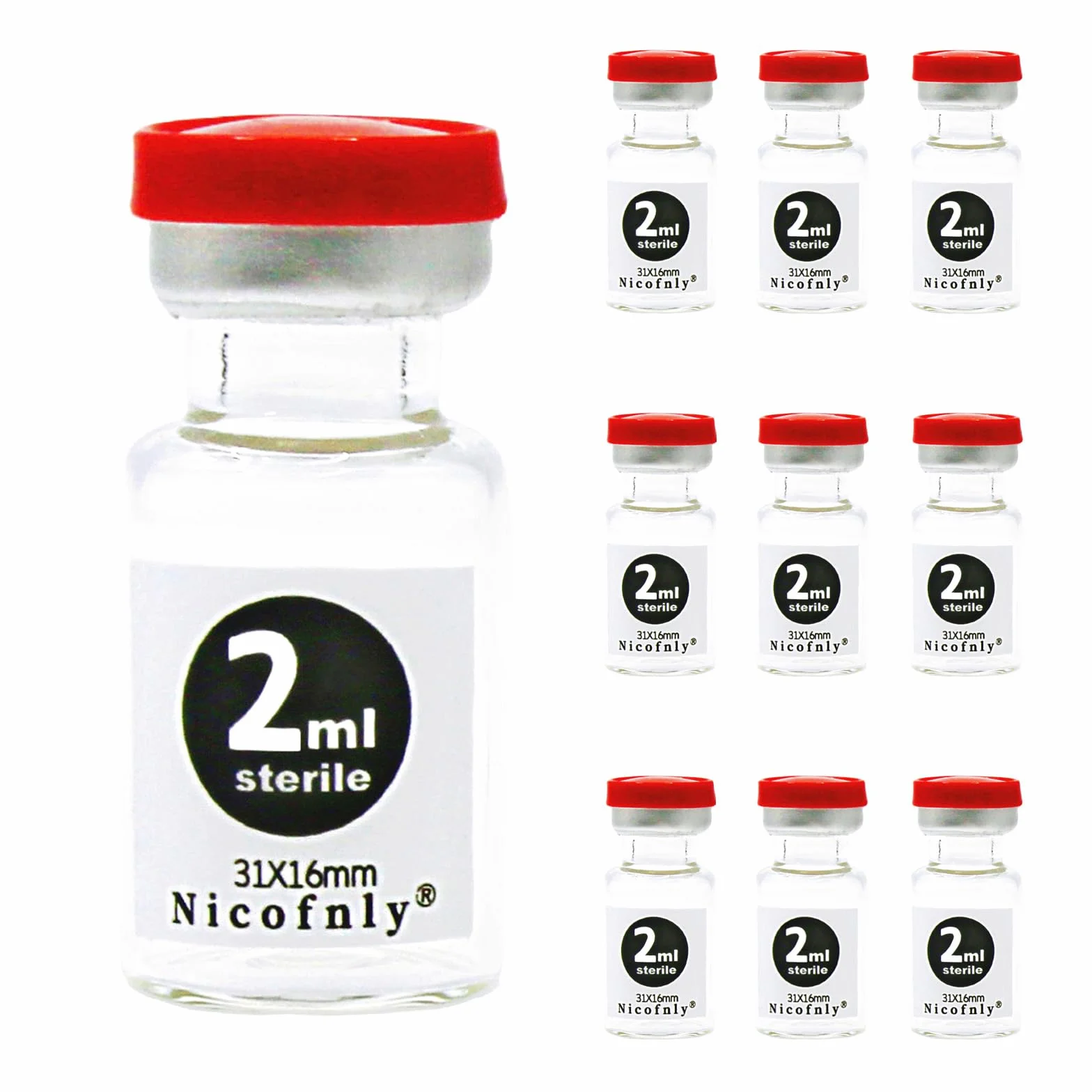 Viales de vidrio estériles 2ml 10 uds con puerto de inyección y tapa Flip Top