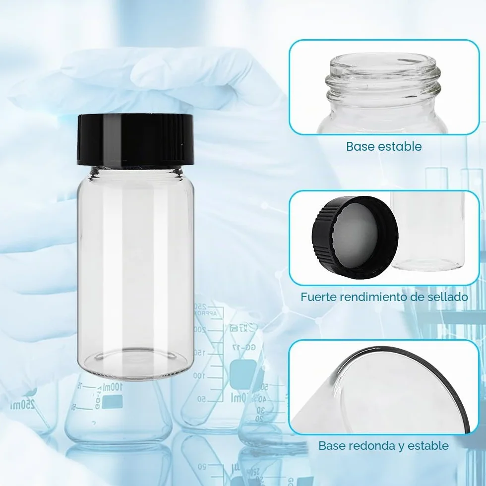 Frascos de vidrio con tapa de plástico y tapón de rosca, 5 unidades, 3-50 ml, transparente/marrón