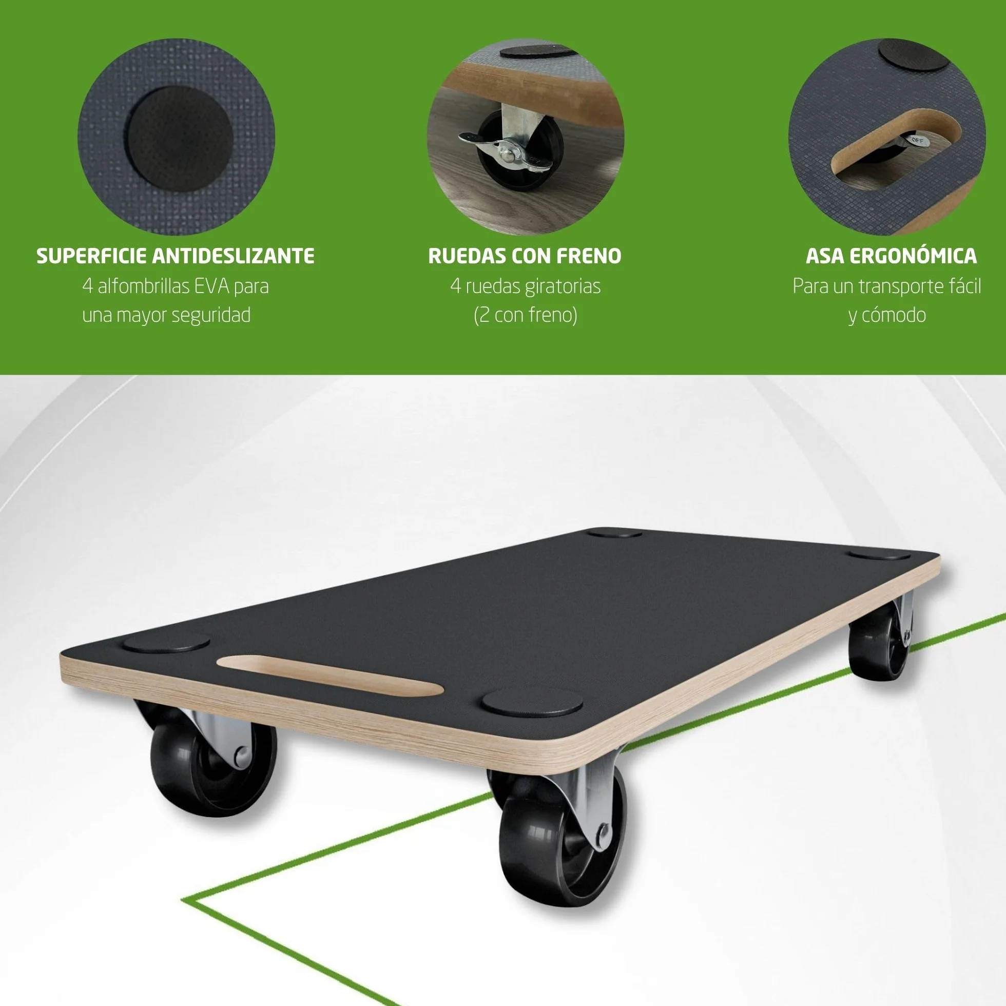Amig Plataforma de Carga con Ruedas 58x29 cm 200 kg MDF Negro