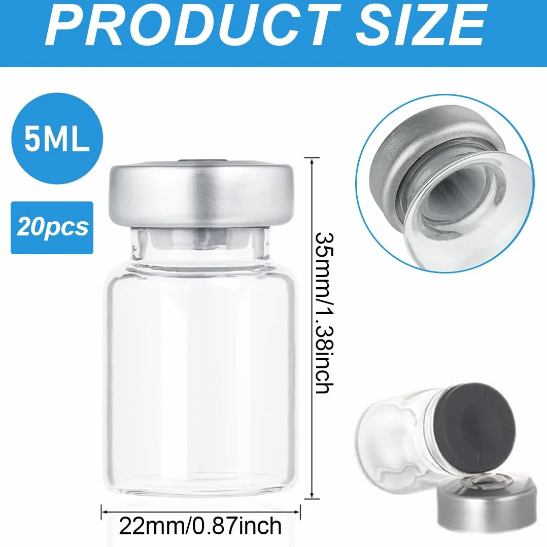 Botellitas De Cristal 5ml 22x35mm, Viales De Muestra Sellados, 20 Piezas