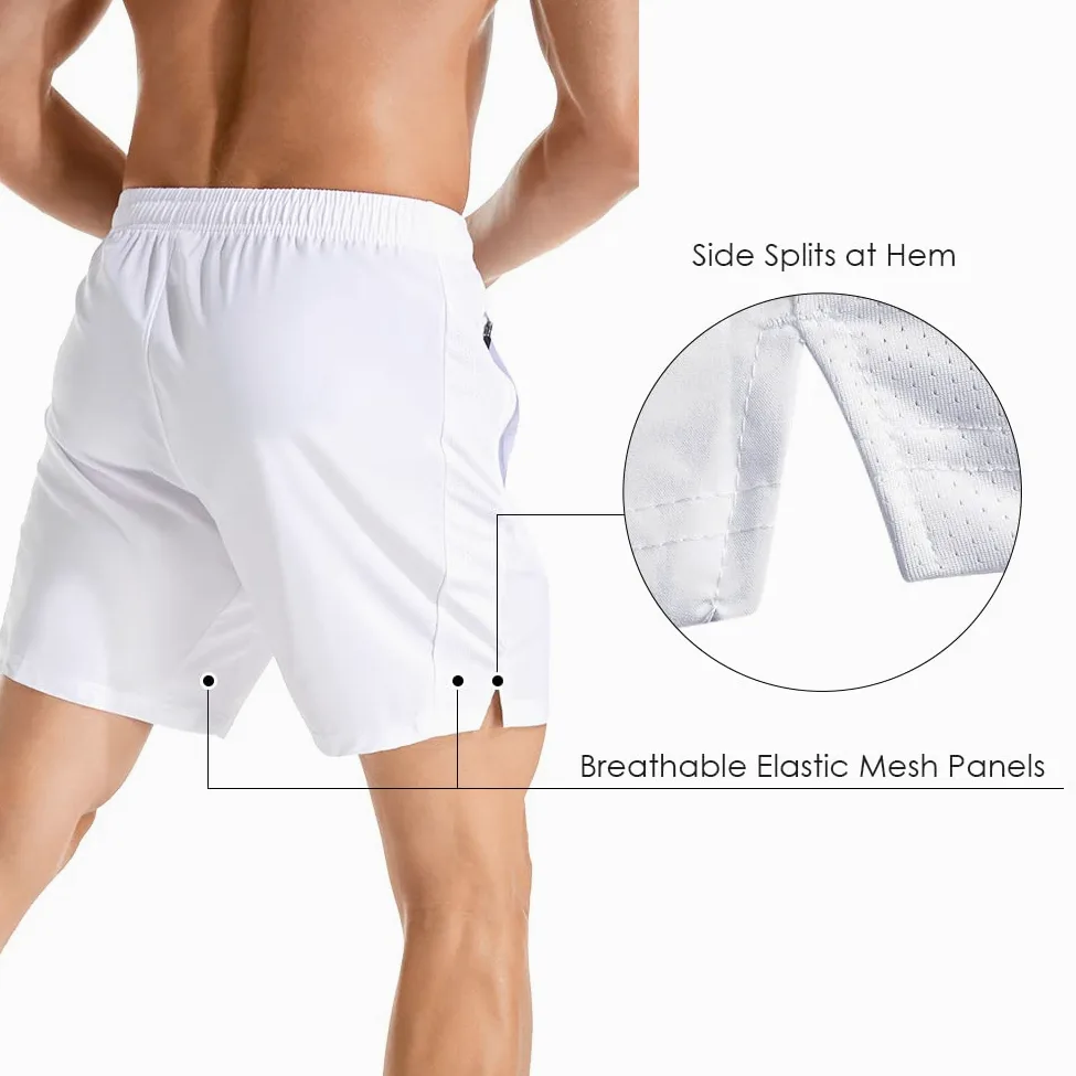Pantalones cortos deportivos para correr para hombre, ligeros, de secado rápido, con bolsillos con cremallera