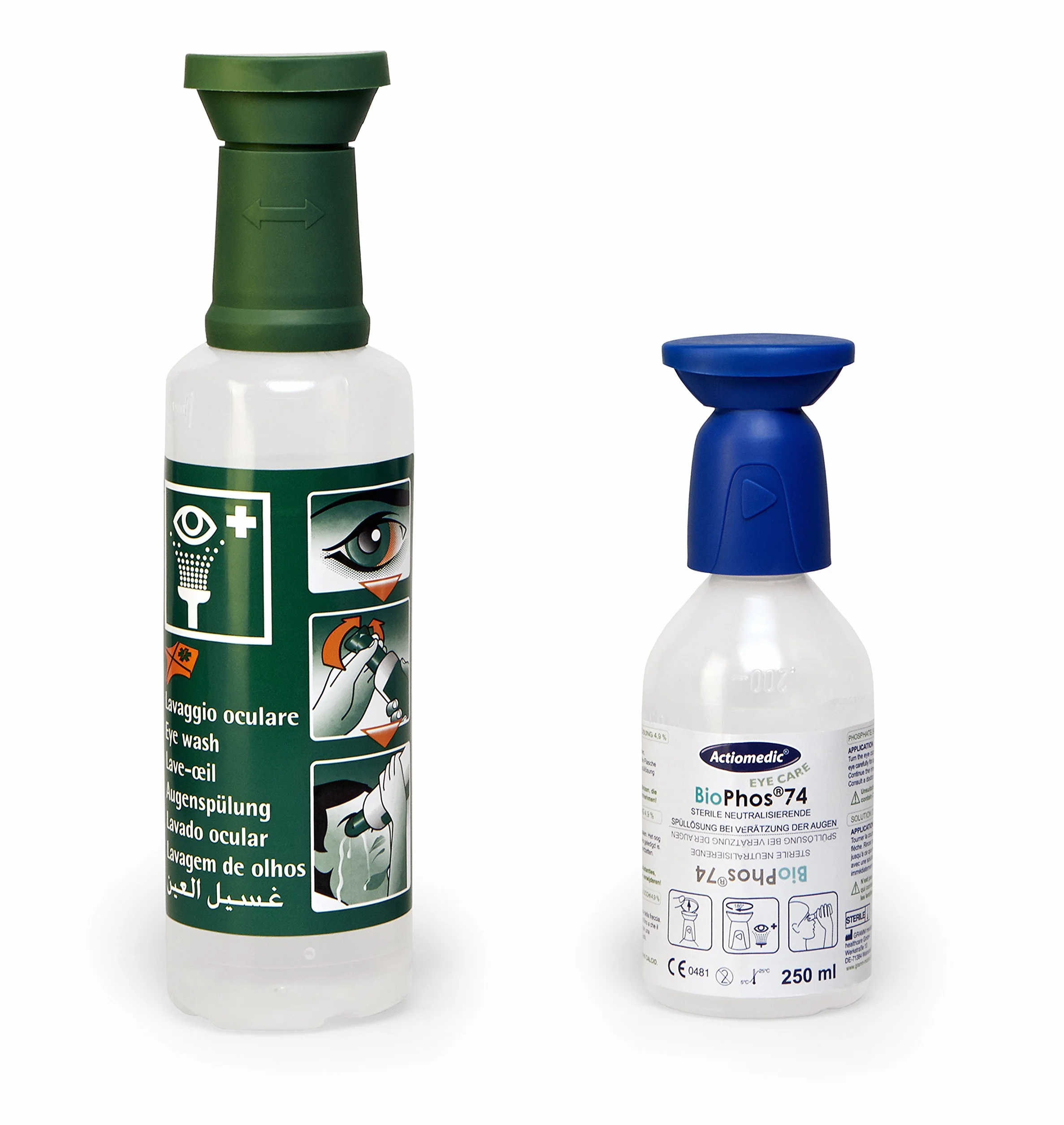 MedX5 Ducha Ocular de Emergencia, Lavado de Ojos con Solución Salina 0,9% y BioPhos 74, Estación con Espejo