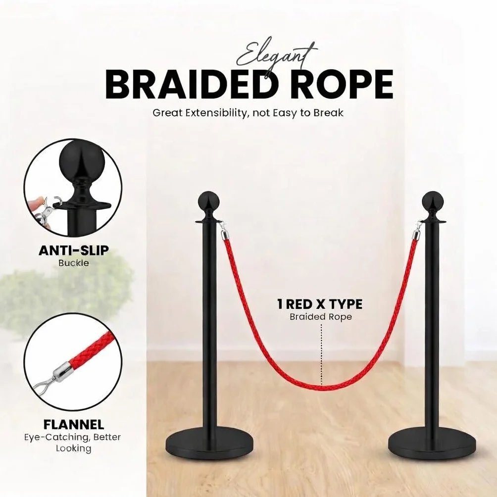 Postes Separadores de Acero Inoxidable Negro 90 cm 2 Piezas Control de Multitudes