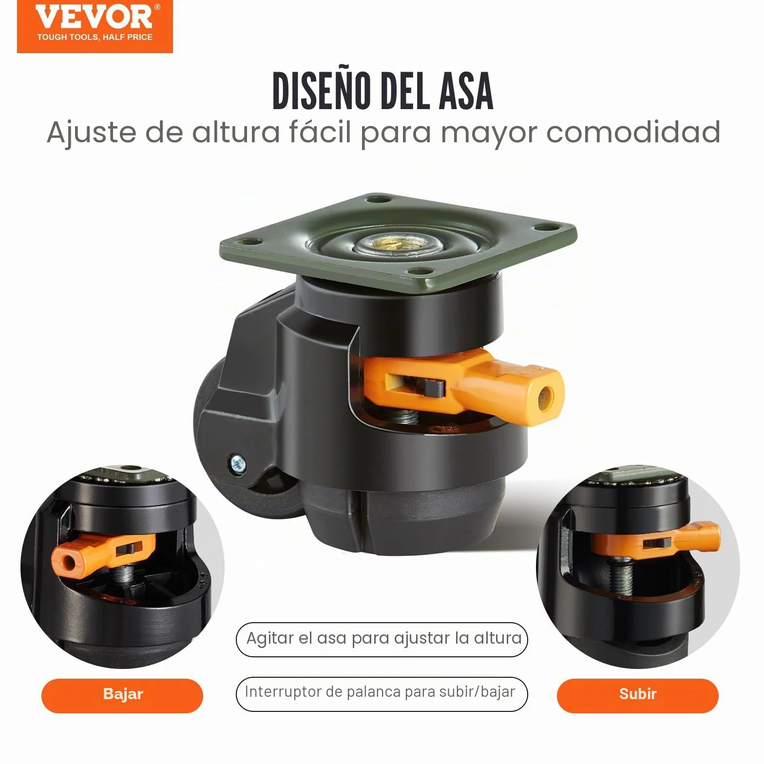 VEVOR Ruedas Niveladoras 4 Piezas 50,8 mm Carga 500 kg Giratorias 360° Ajustables