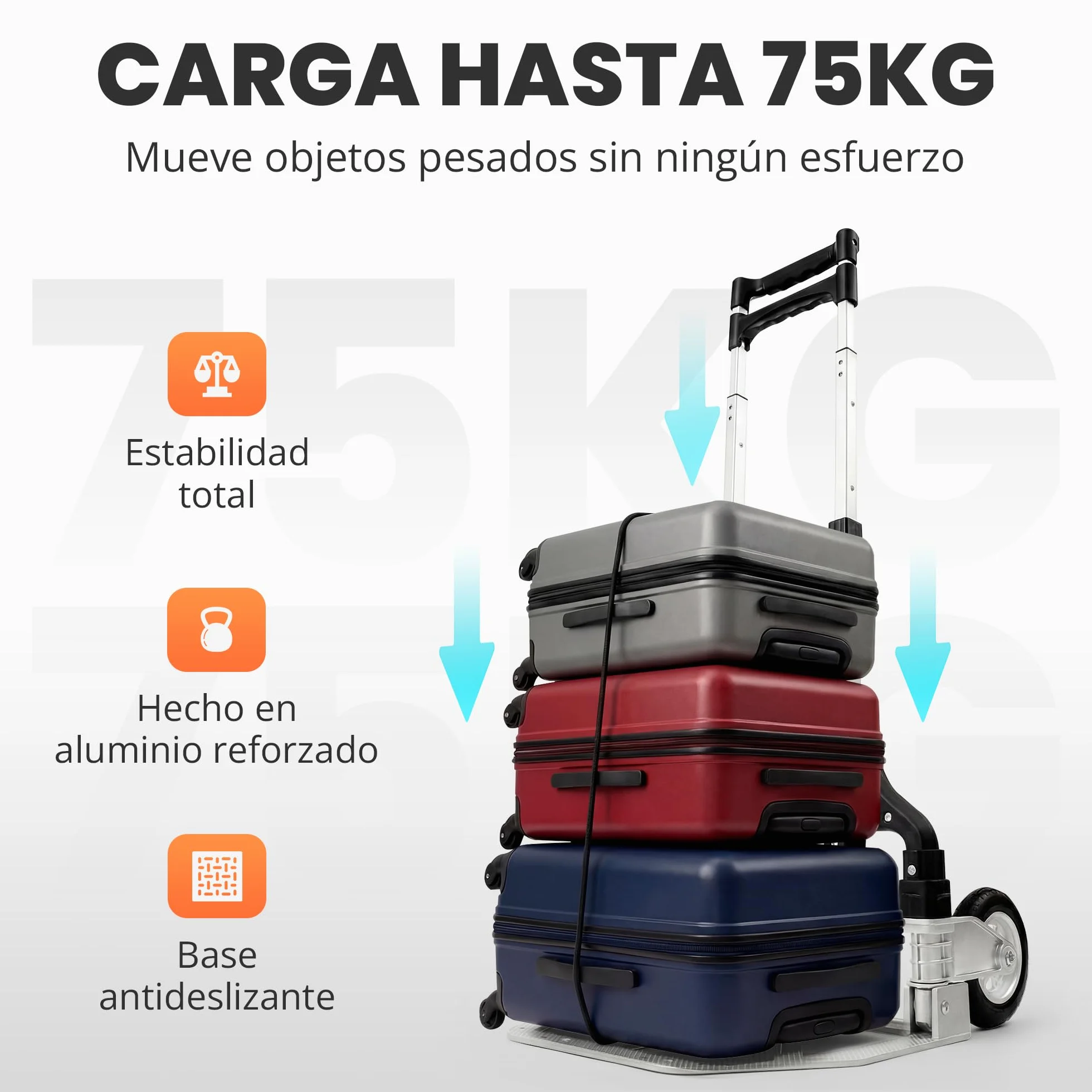 JUPPLIES Carretilla Plegable de Mano de Aluminio 75 kg 100x40cm Carro de Carga con Ruedas