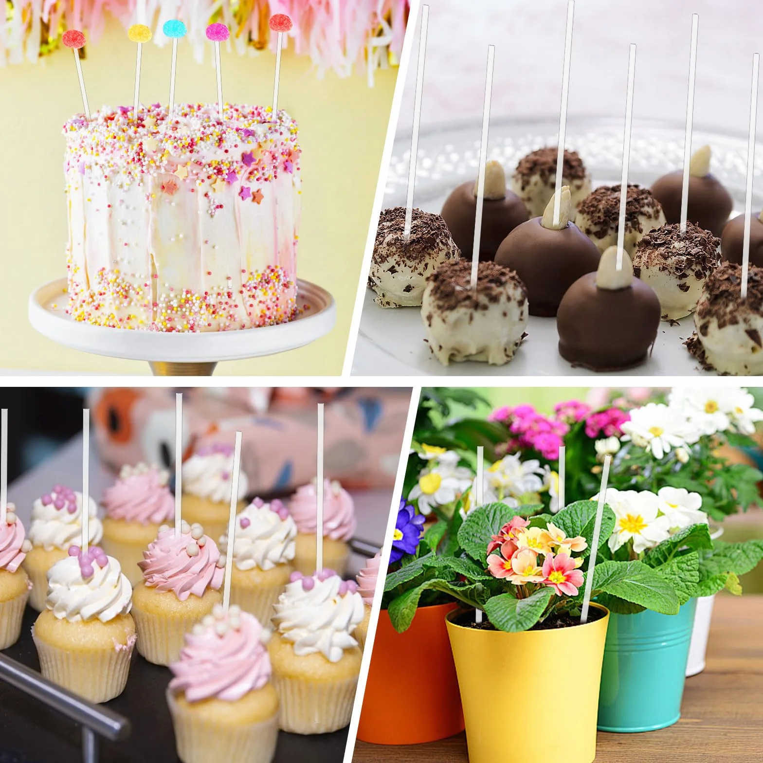 Varillas Planas Transparentes para Cupcakes 2 mm Acrílico Decoración Pasteles Manualidades