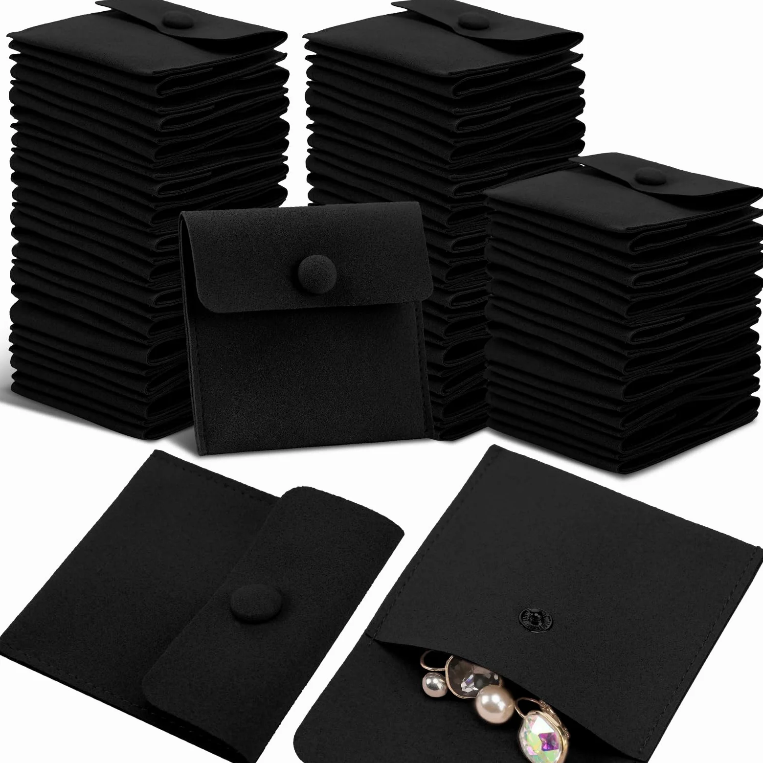 Bolsa de joyería de microfibra 8x8cm, bolsa de embalaje de joyería, bolsas de regalo de joyería pequeñas de lujo, paquete de botón a presión con divisor bolsa de microfibra para embalaje de collar de