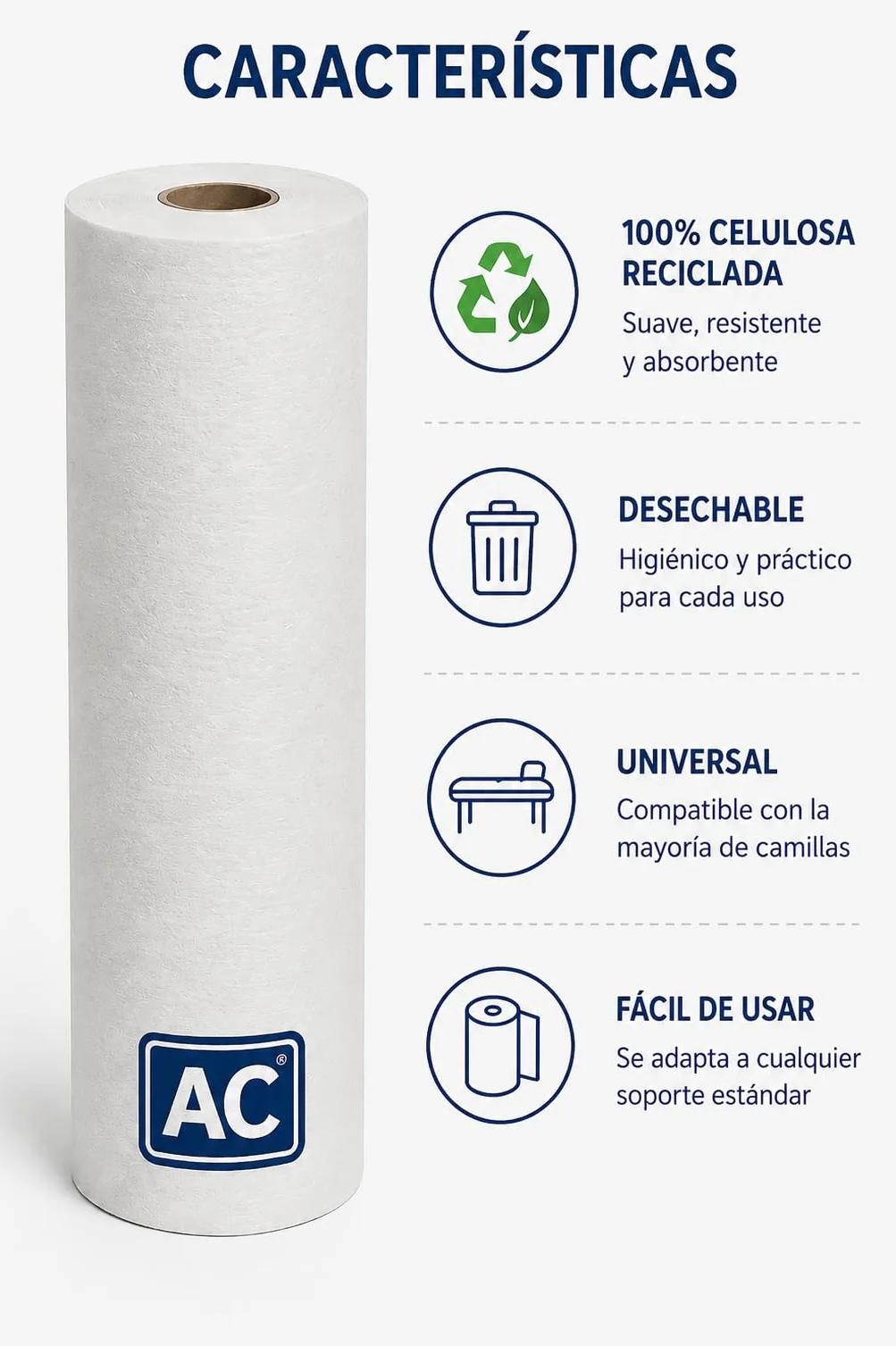 Rollo de papel camilla sin precorte ECO blanco 6 unidades