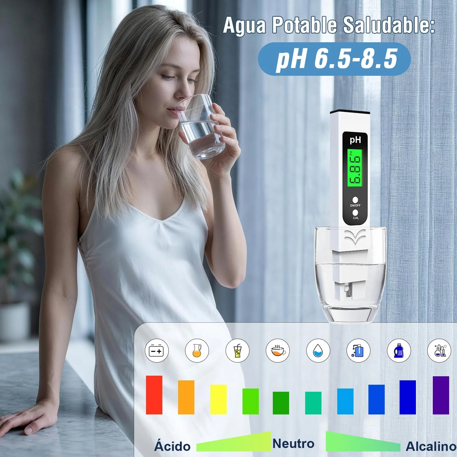 Medidor de pH de alta Precisión ± 0,01 para Piscina y Agua Potable con Pantalla LCD