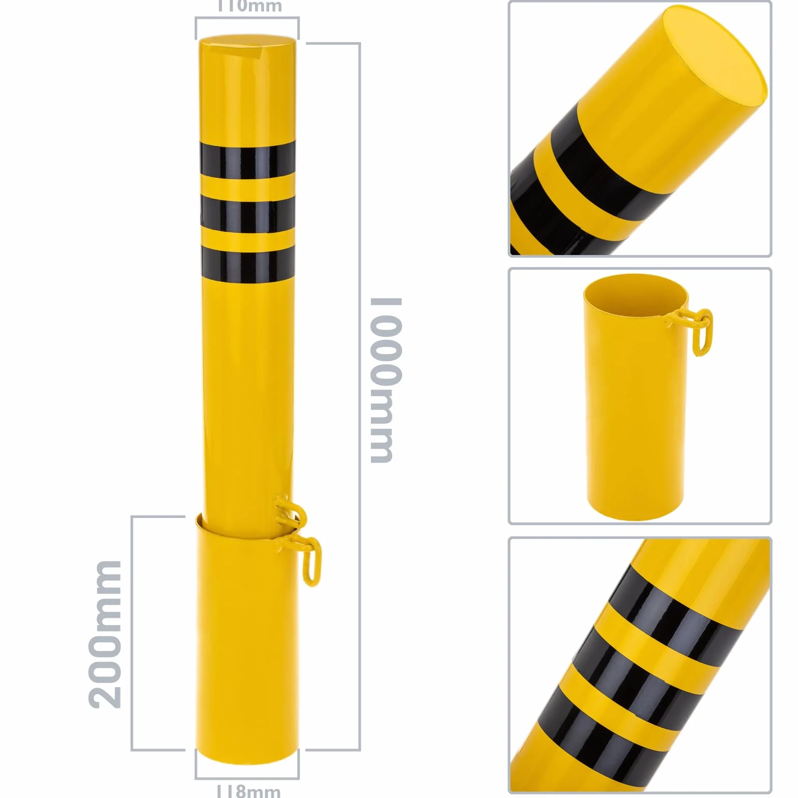 PrimeMatik Bolardo de acero con base enterrada removible 110x1000mm