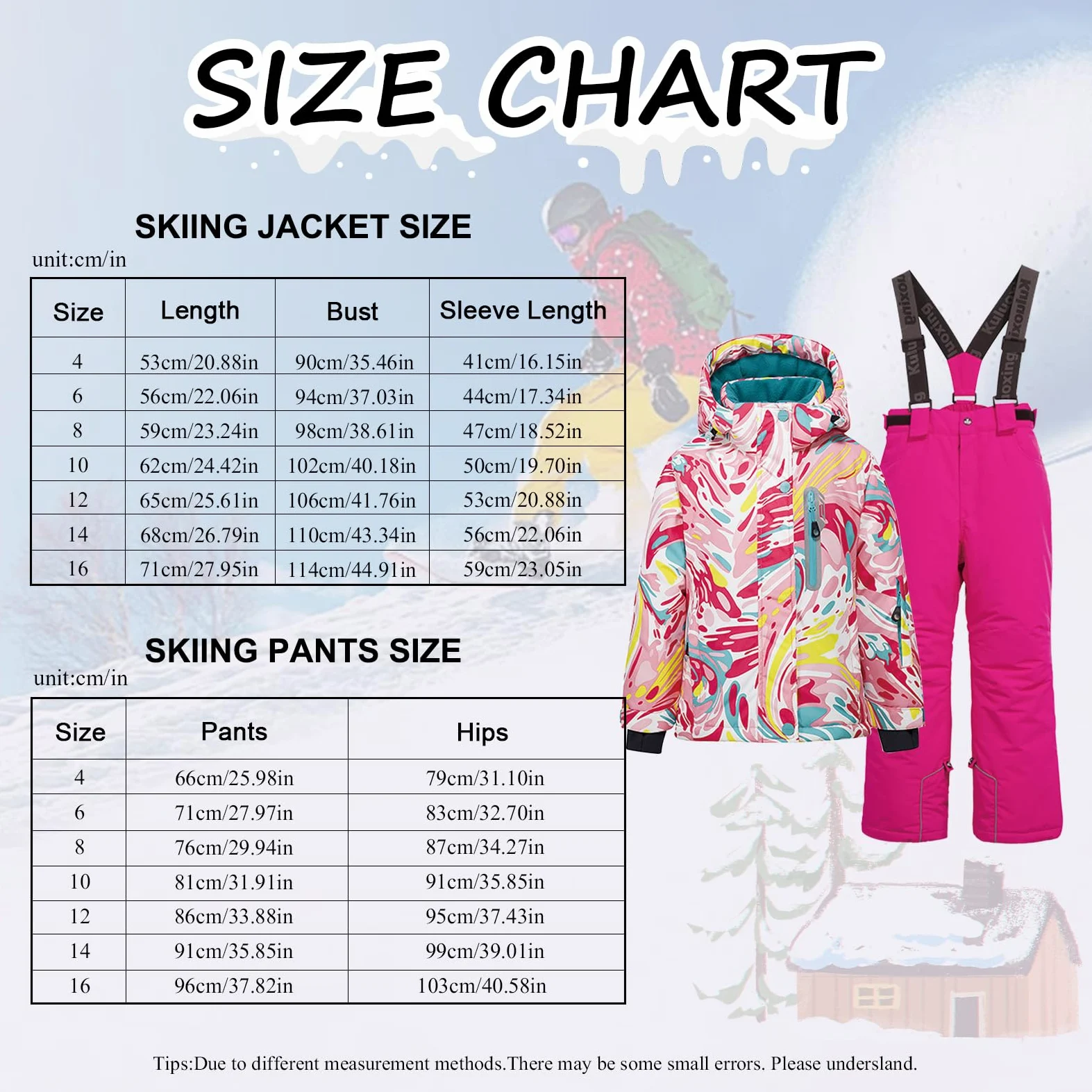 Conjunto de traje de esquí infantil de 2 piezas con capucha, traje de nieve impermeable a prueba de viento para niños y niñas, chaqueta de esquí cálida y pantalones de esquí, rosa brillante