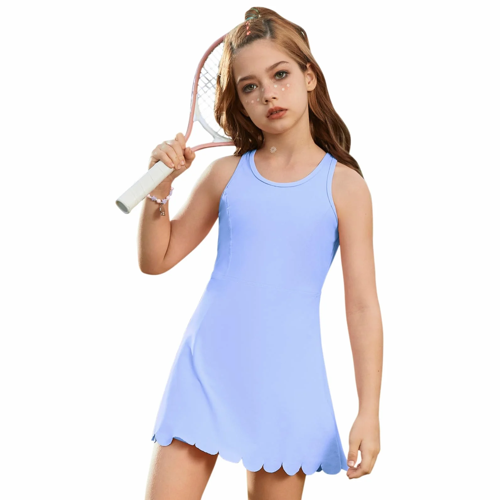 Vestido de tenis sin mangas para niñas con brasier integrado desmontable y bolsillos