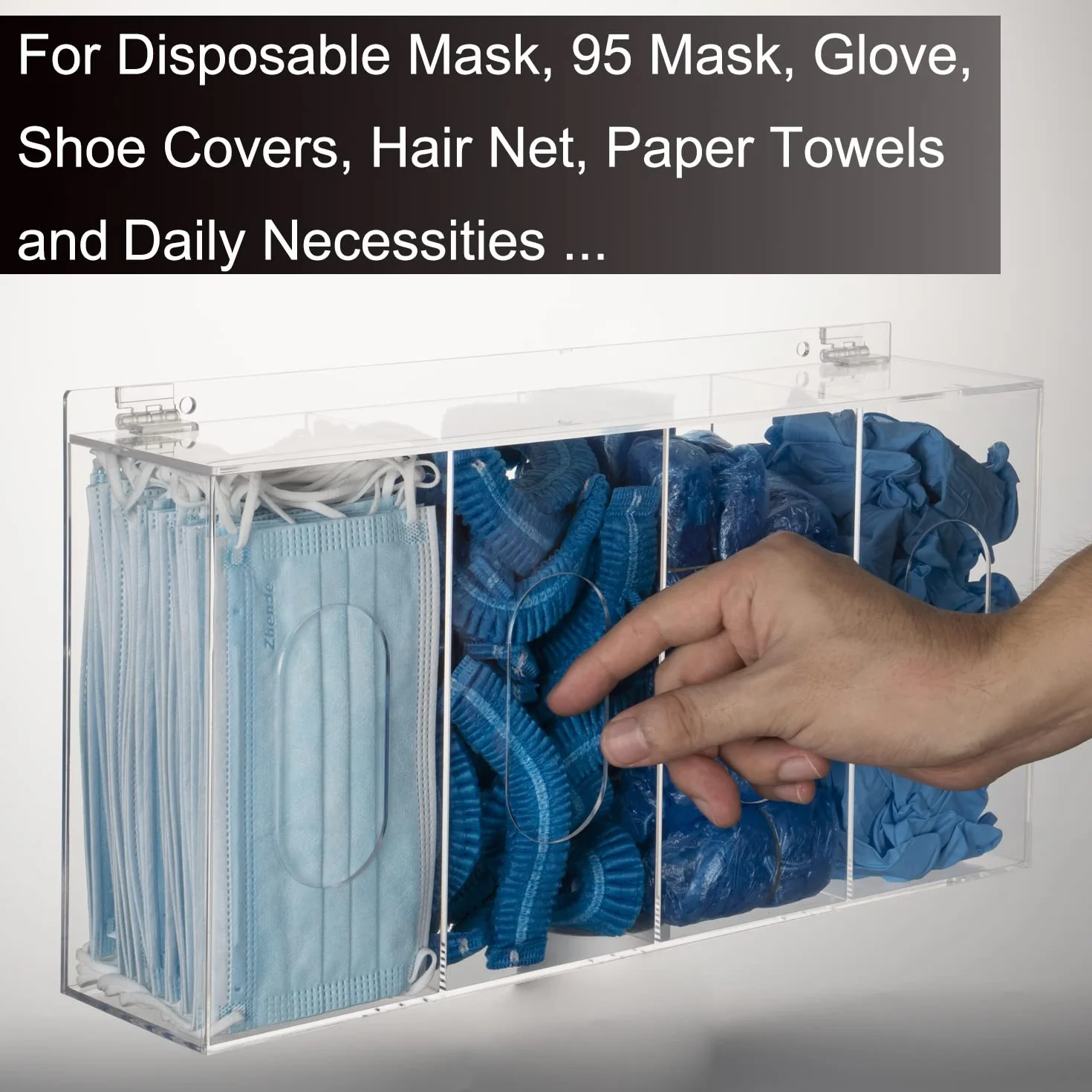 Dispensador de máscara desechable y guantes de plástico 4 contenedores Soporte de pared acrílico