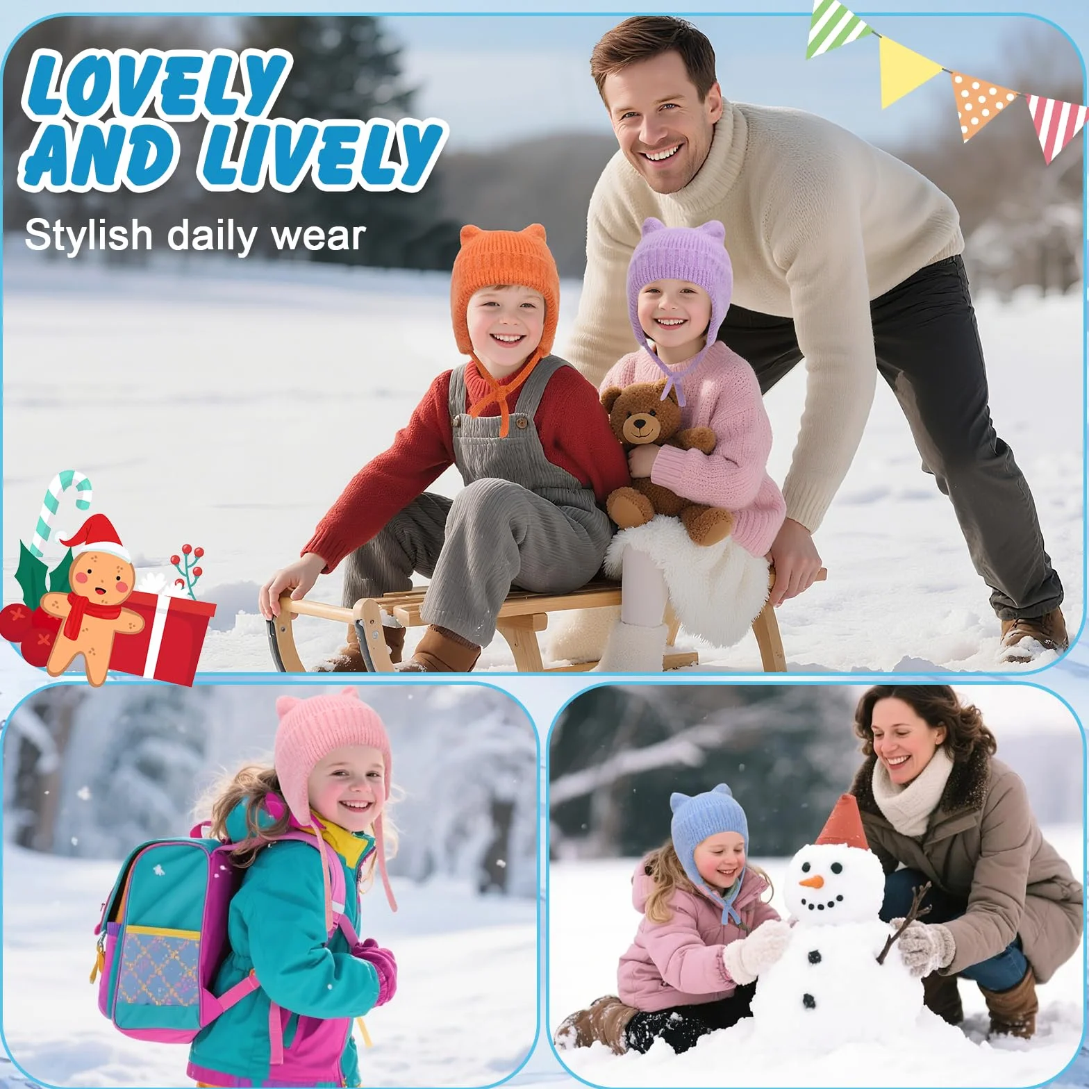 Lindo Orejas de Gato Gorros de Punto para 3-12 Años Niño Niñas, Las Orejas Térmicos Sombrero de Invierno Suave Amigable Cálido A Prueba de Viento Beanie Gorras para Actividades al Aire Libre