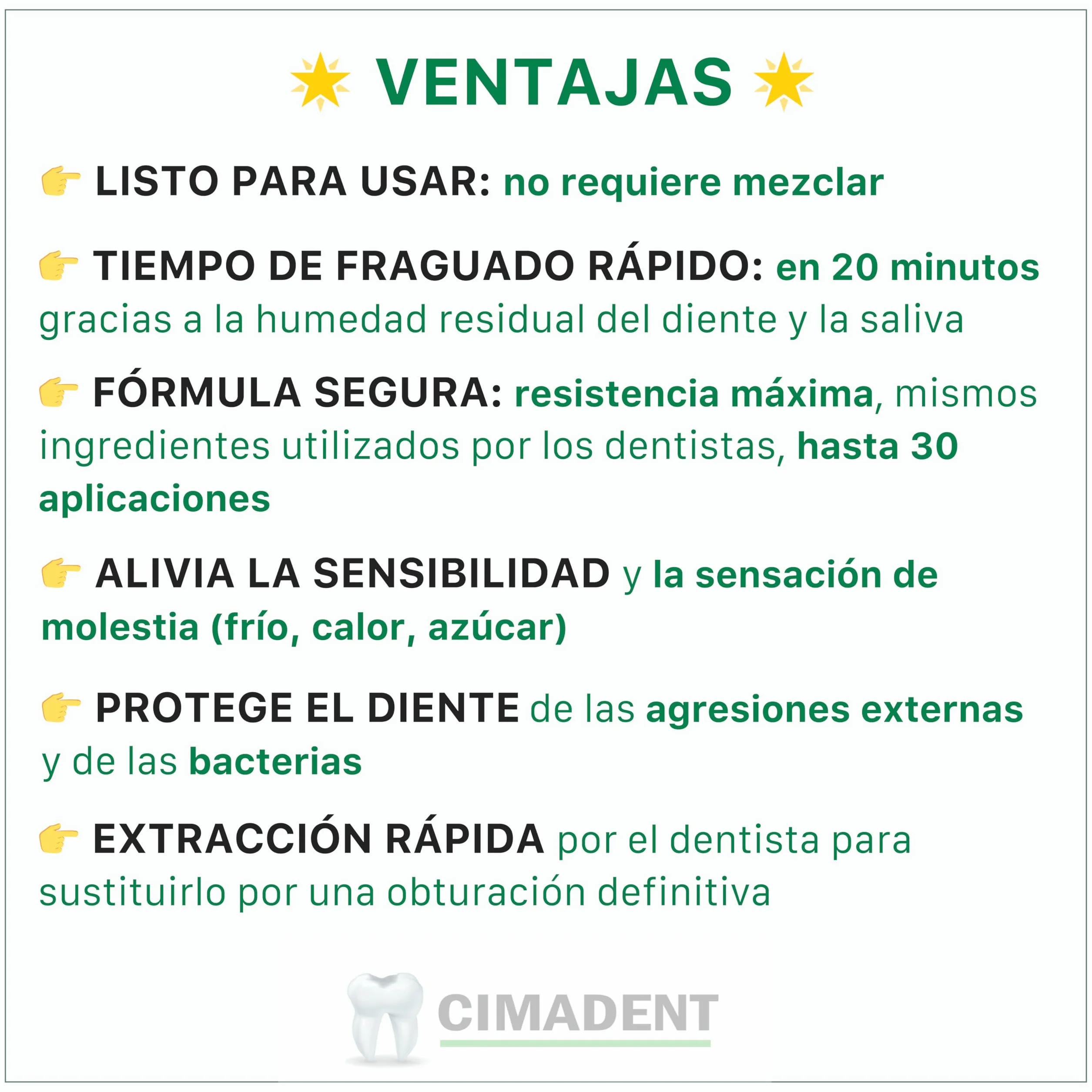 EMPASTE DENTAL CIMADENT 30 aplicaciones para empaste dental en casa