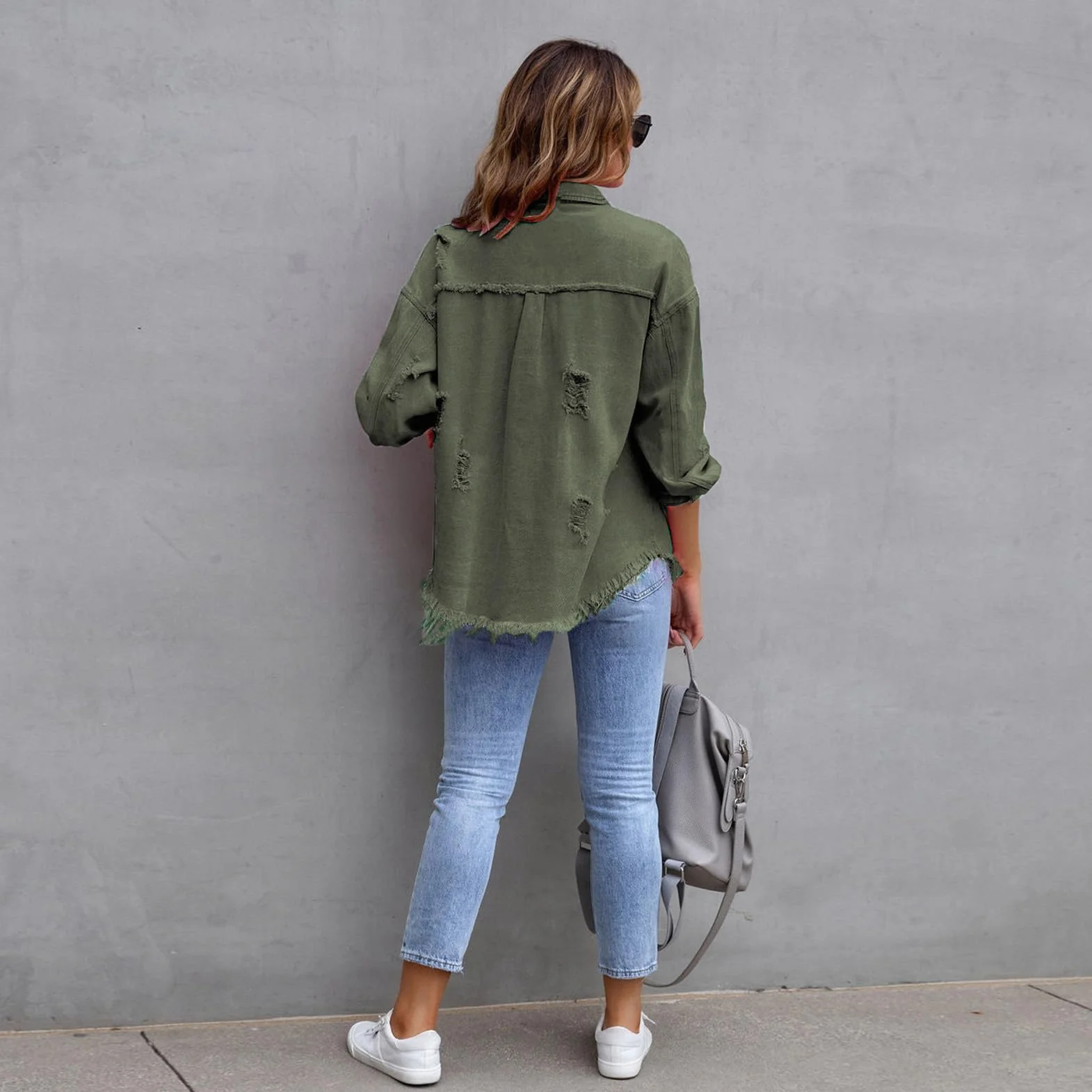 amropi Chaqueta Vaquera Mujer Blusa Ligero Bolsillos Botones Jean Jacket
