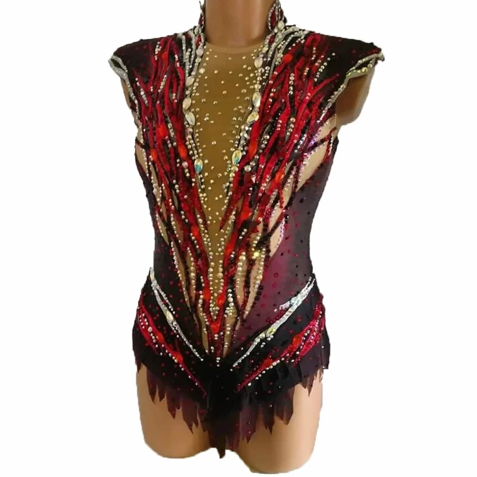 Maillot De Gimnasia Profesional para Niñas Vestidos De Competición para Patinaje Artístico sobre Hielo para Mujer Ropa De Gimnasia Rítmica Hecha A Mano Alta Elasticidad