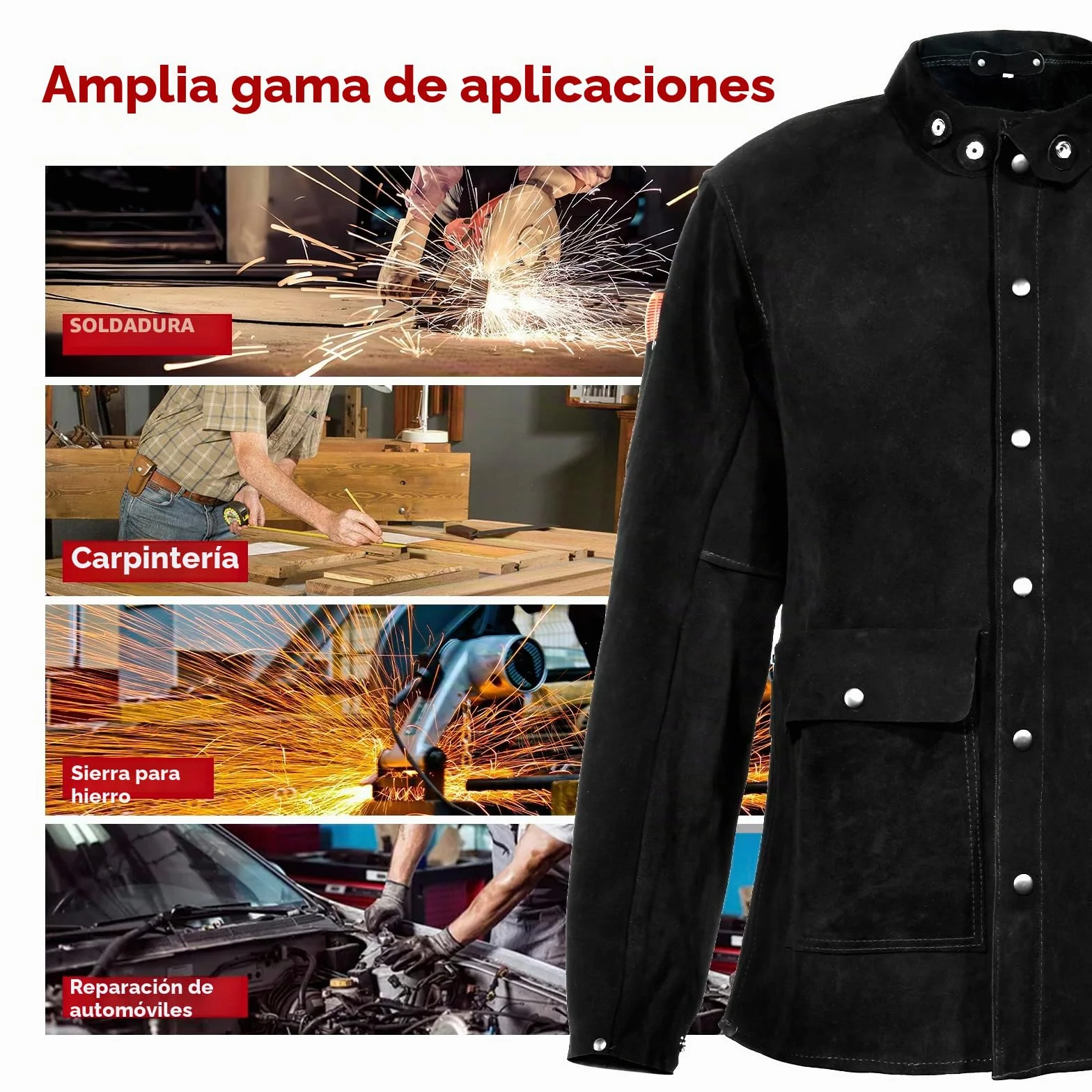 QeeLink Chaqueta de Soldadura de Cuero Hombre Resistente al Calor Heavy Duty Seguridad Soldador Ropa Trabajo Negro