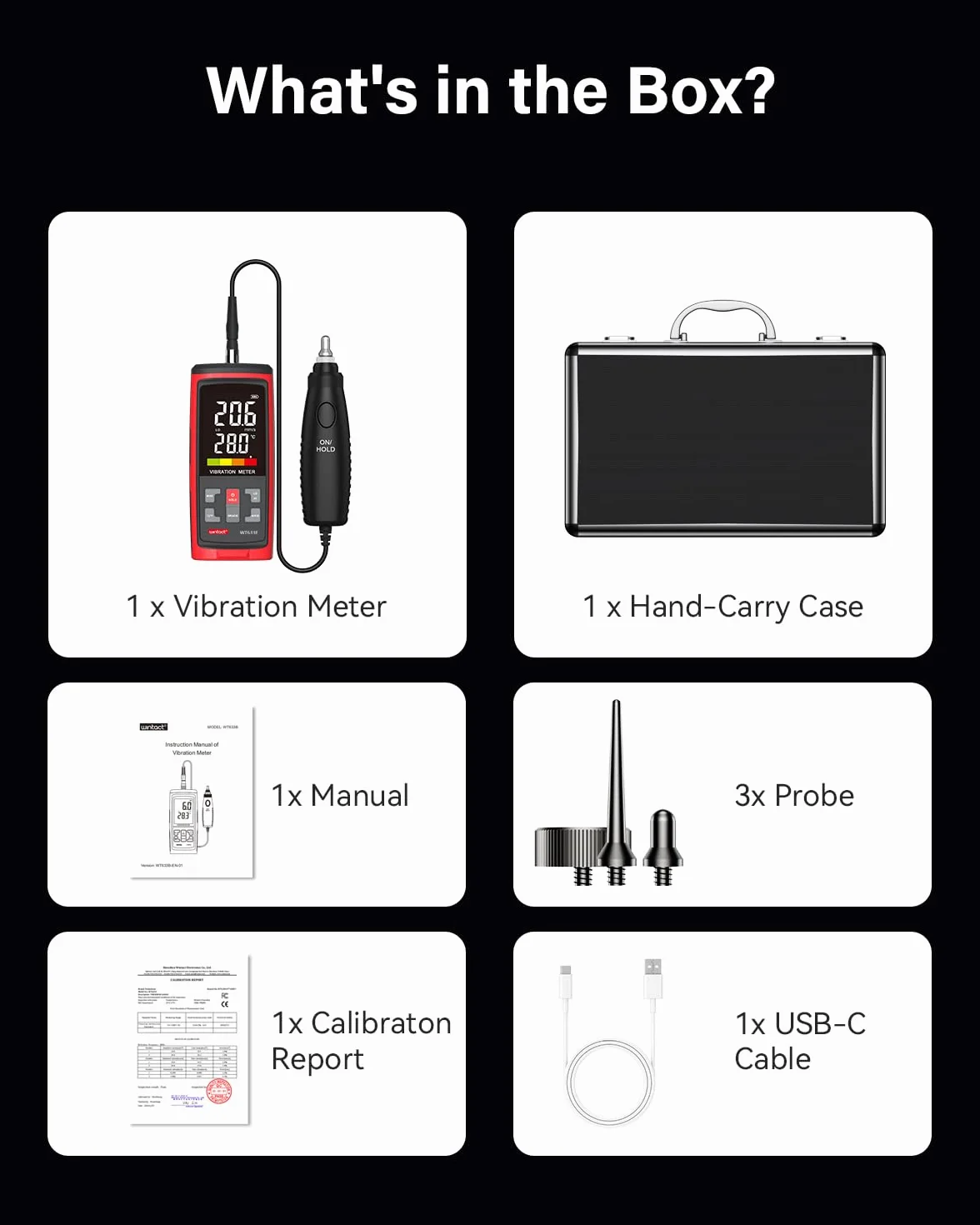 Vibrómetro Wintact WT633B, análisis de vibración mecánica, aceleración, velocidad, desplazamiento, temperatura