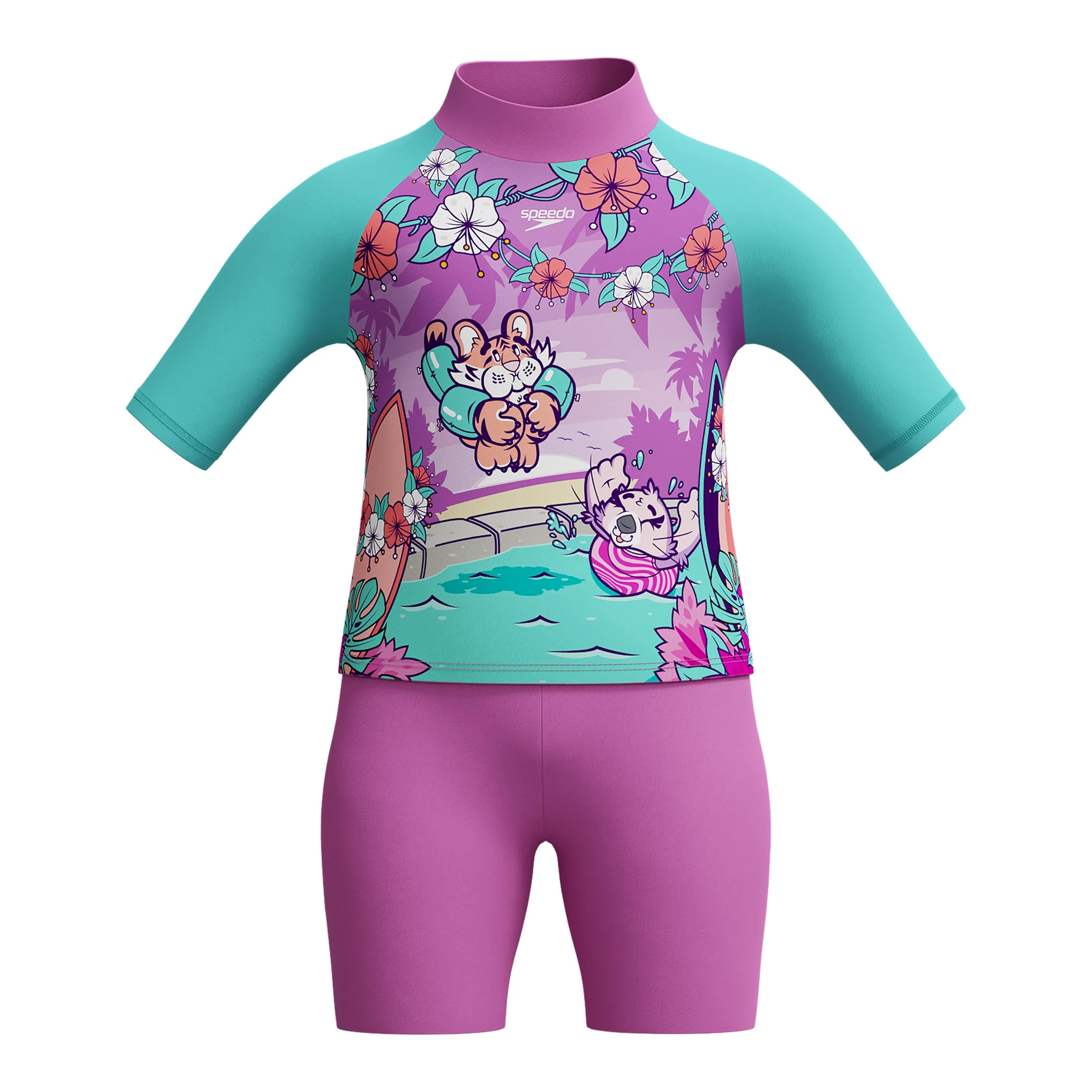 Speedo Camiseta Y Shorts con Protección Solar para Aprender A Nadar | Junior Niña | Ropa para Vacaciones | Protección UV Traje de baño de Dos Piezas Niñas (Pack de 1)