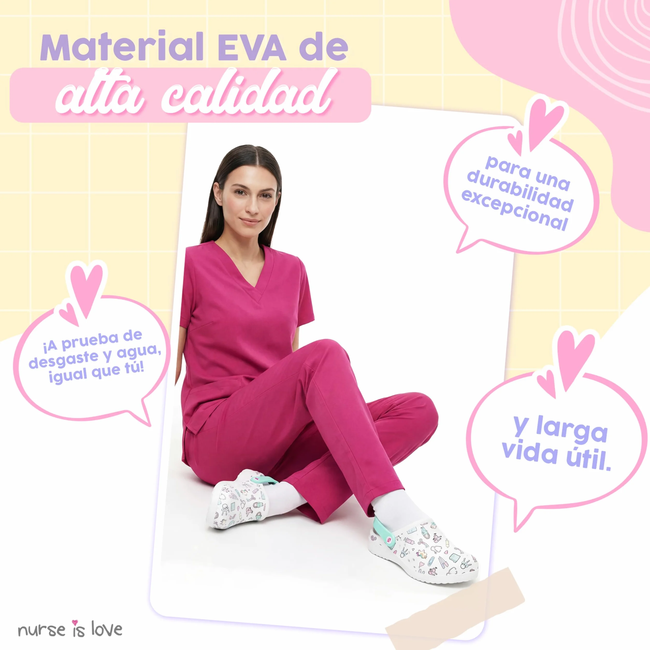 Nurse is Love Zuecos Mujer - Zuecos EVA Ligeros, Calzado Casual de Moda | Regalo Original para Ella | Diseño Divertido