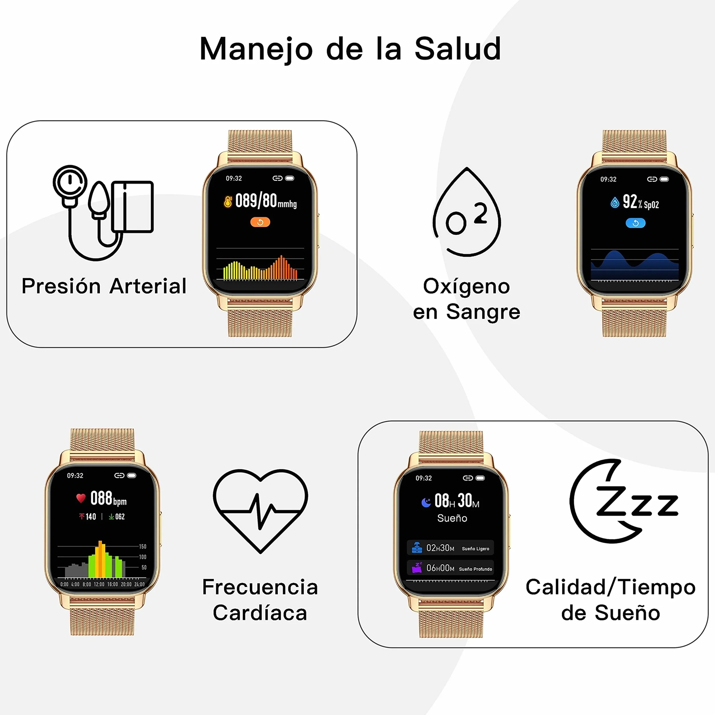Popglory Reloj Inteligente Mujer, Llamadas/Presión Arterial/100+ Deportes Smartwatch Mujer, Frecuencia respiratoria Frecuencia Cardíaca Oxígeno en Sangre Sueño, Reloj Android iOS