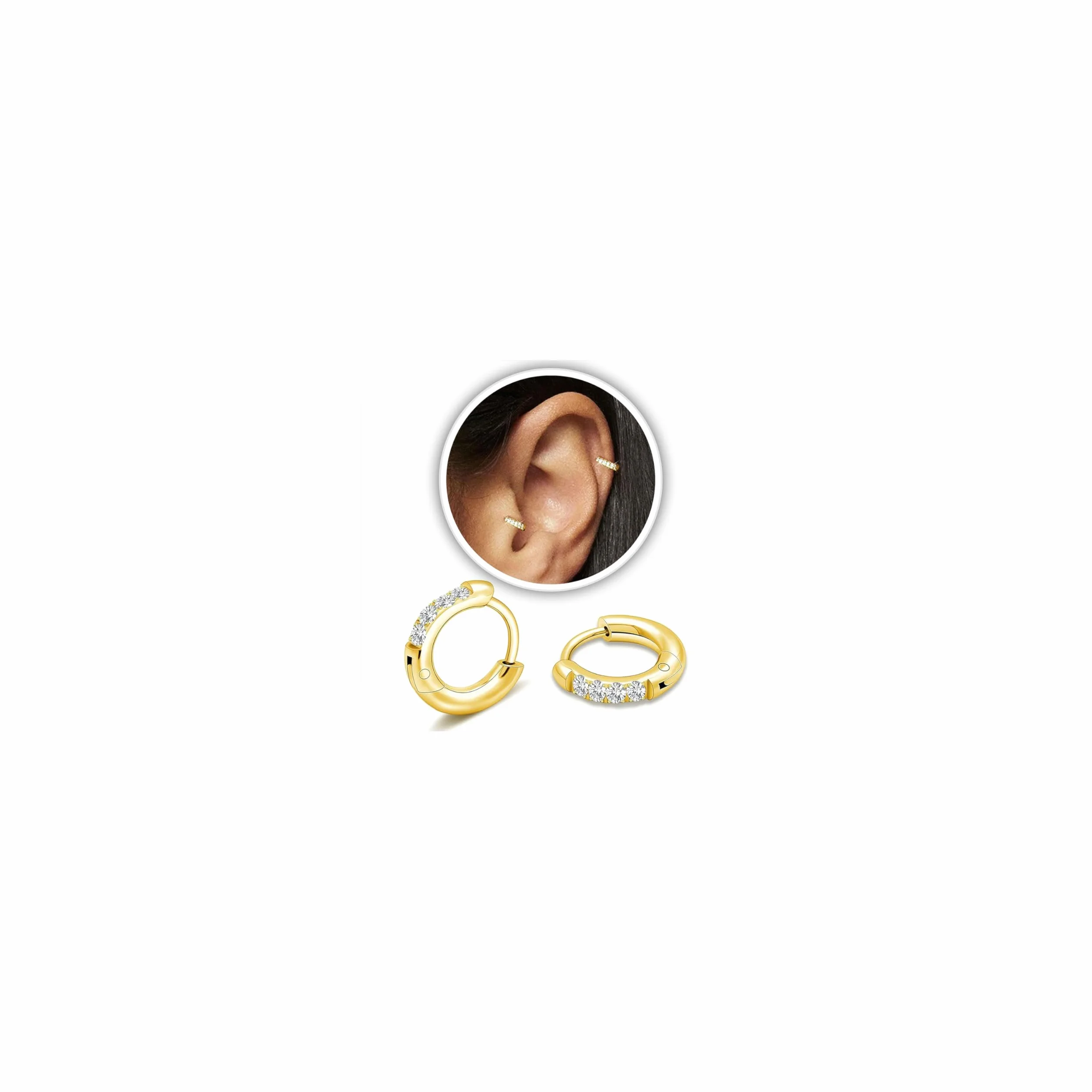 LunarCharm 1 Pair of Small Hoops, 18 Carat Gold Plated with Surgical 316L Steel, Hinged Hoops for Cartilage, Helix, Tragus, Earlobe, Lightweight Hypoallergenic Earrings