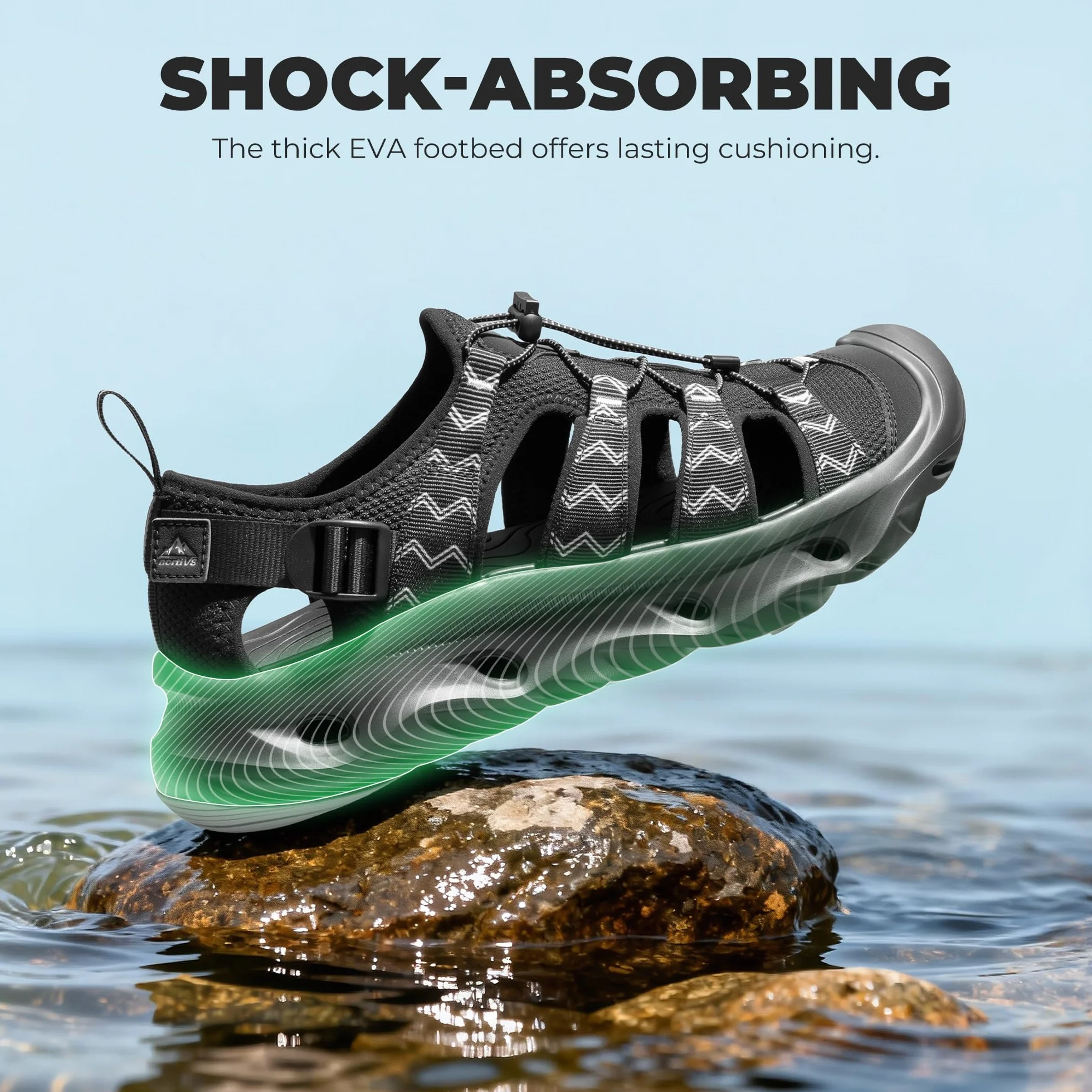 NORTIV 8 Sandalias Deportivas Hombre Senderismo Antideslizante Punta Ancha Protector Zapatos Trekking Playa Piscina Seco Rápido