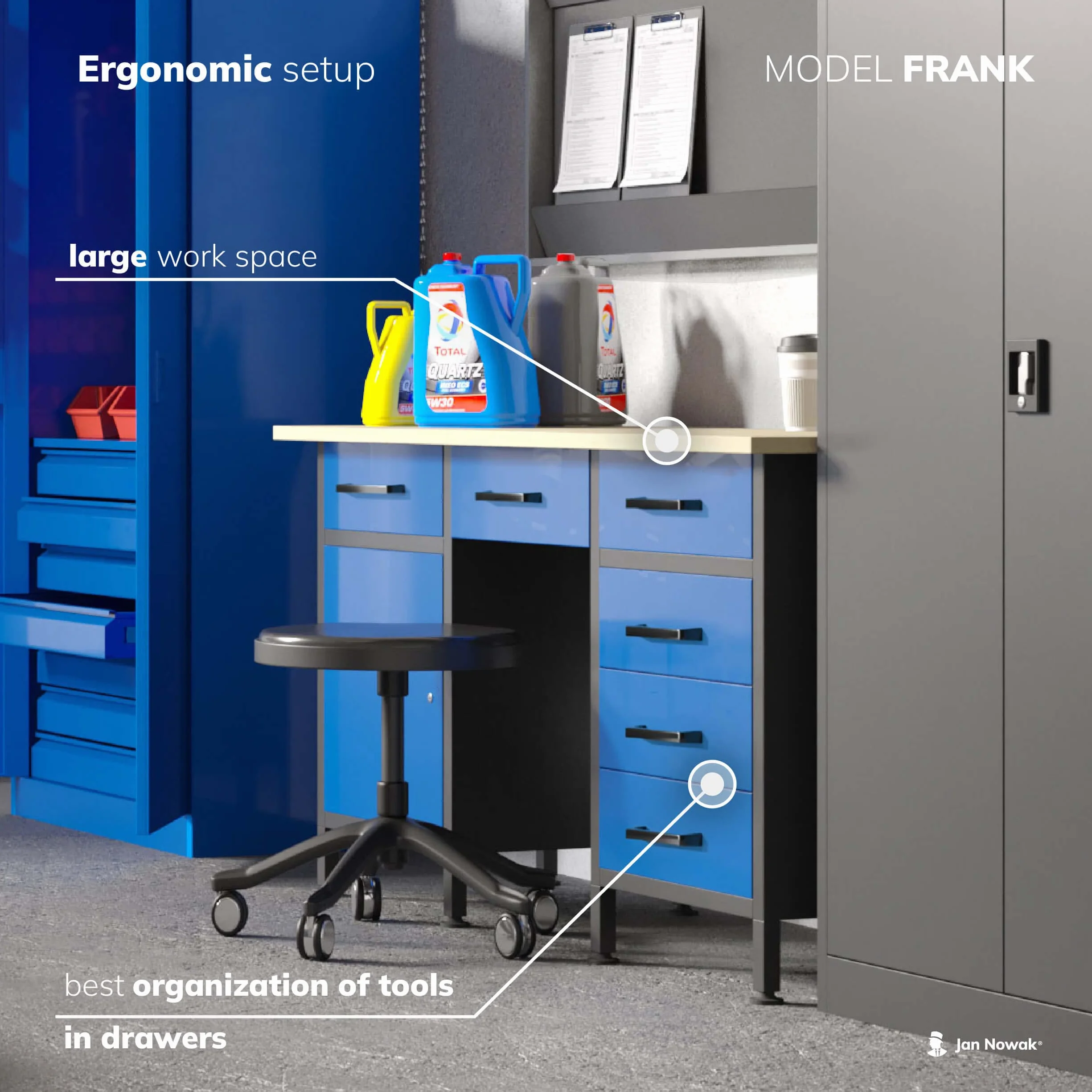 Banco de Trabajo con Encimera Mesa de Trabajo 6 Cajones MDF 500 kg Metal 170x60x85 cm Negro