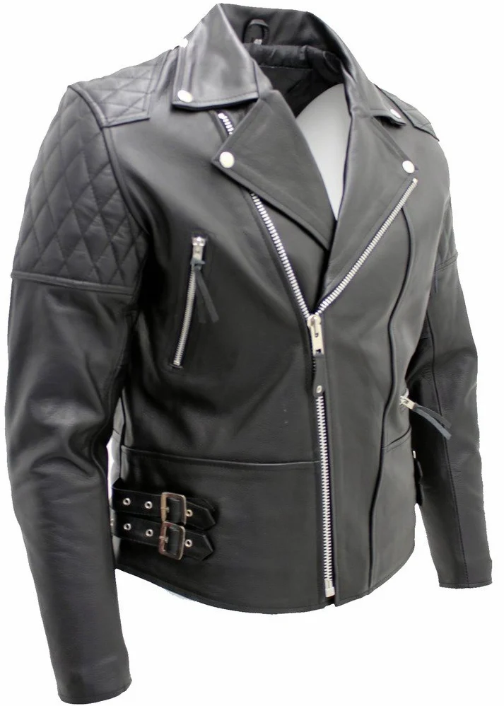 Chaqueta de cuero de cuero de vaca real de los hombres negro motociclista