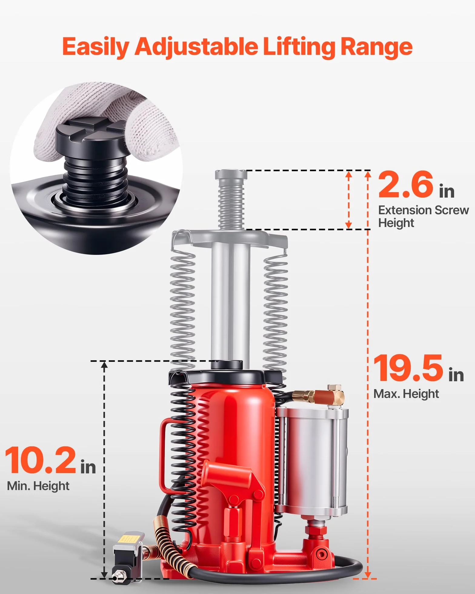 VEVOR Gato Hidráulico de Botella 20 T Rango de Elevación 260-495 mm Resistente Rojo