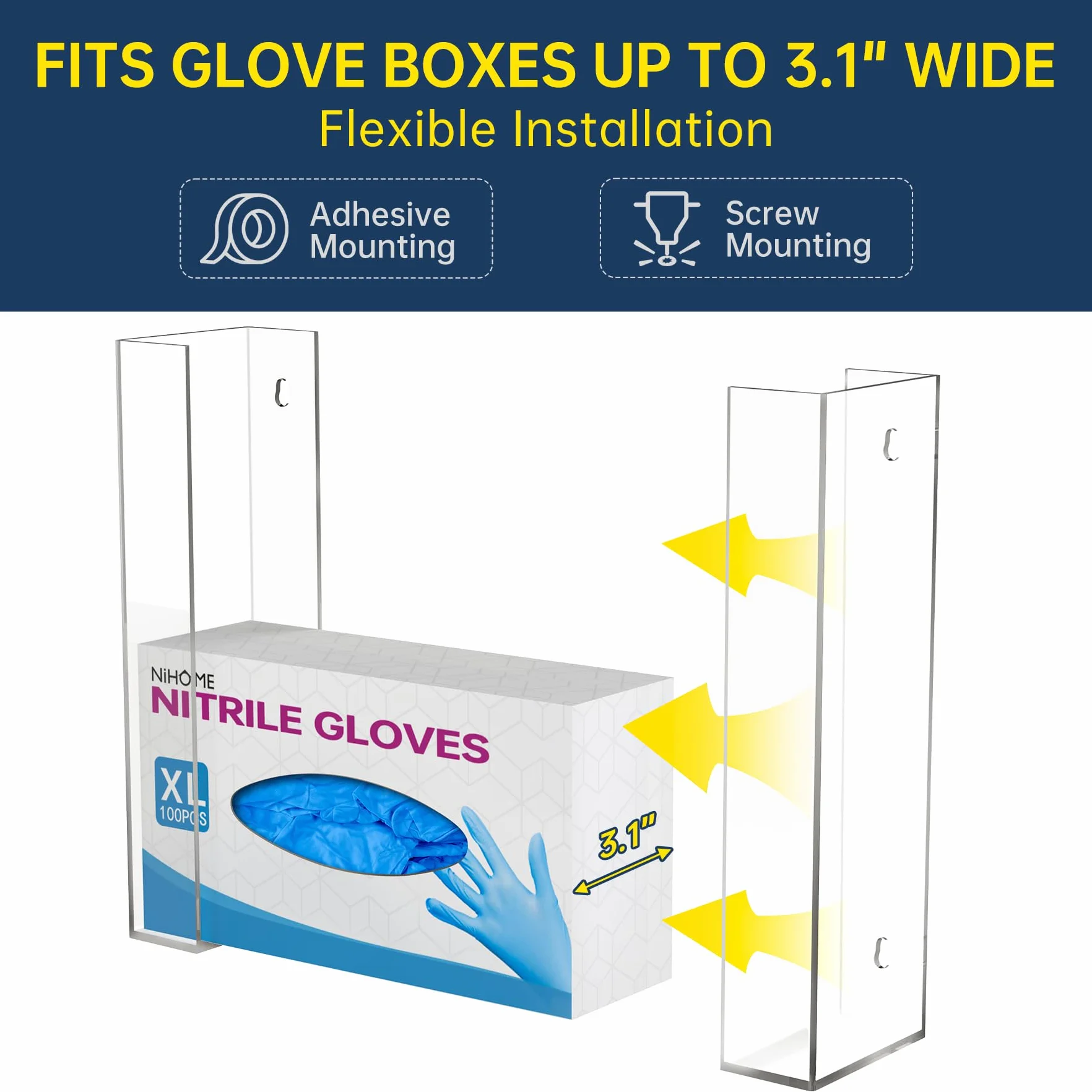 NiHome Soporte de Pared para Guantes, Dispensador para 2 Cajas, Cocina, Baño, Laboratorio