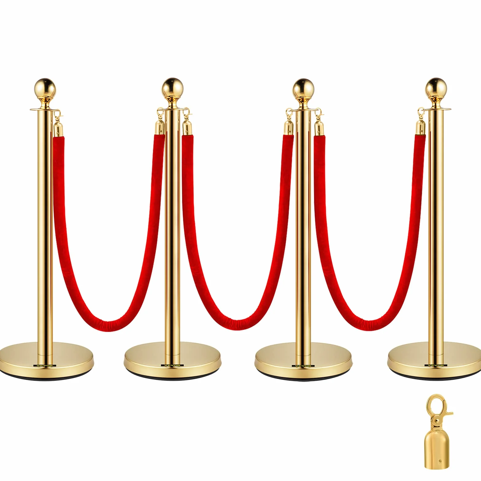 VEVOR Poste Separador de Cinta Extensible 4 Juegos Barreras de Seguridad 3 Cuerdas 1.5m Dorado