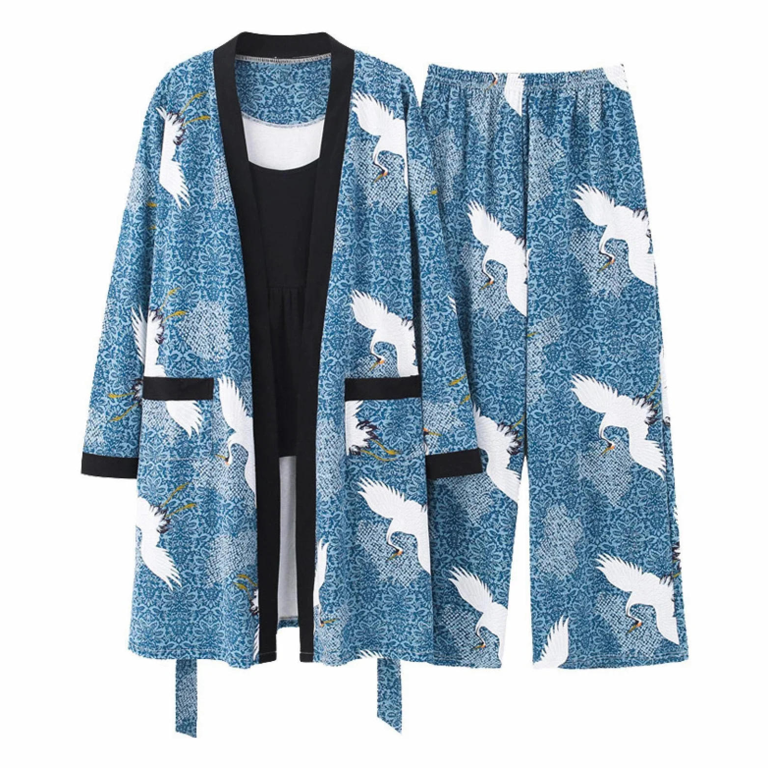 Camisón, Conjuntos de pijama de otoño e invierno para mujer Estilo japonés Kimono Pijama de algodón Mujer Tallas grandes Ropa de descanso para el hogar Batas Ropa de dormir de animales XXXL80-90KG BFY
