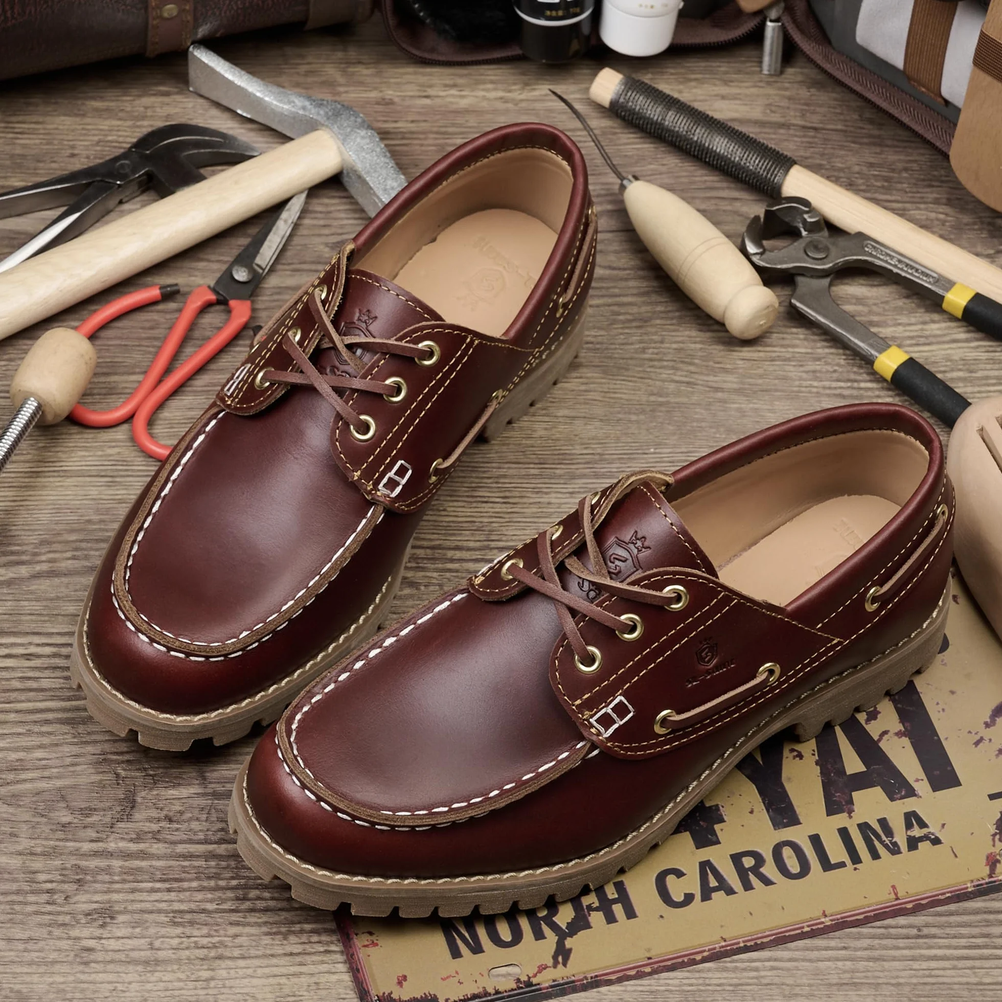 Hecho a Mano de los Hombres clásicos Boat & Deck Zapatos Moc Toe Lace Up Cómodo Moda Casual Náuticos