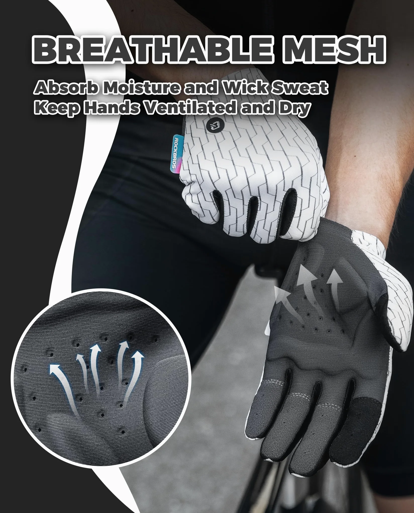 ROCKBROS Guantes Ciclismo Hombre Mujer Pantalla Táctil Guantes Deporte Dedo Completo Primavera Verano para MTB Bicicleta Carretera Gravel Running Gym Negro Blanco S-XL