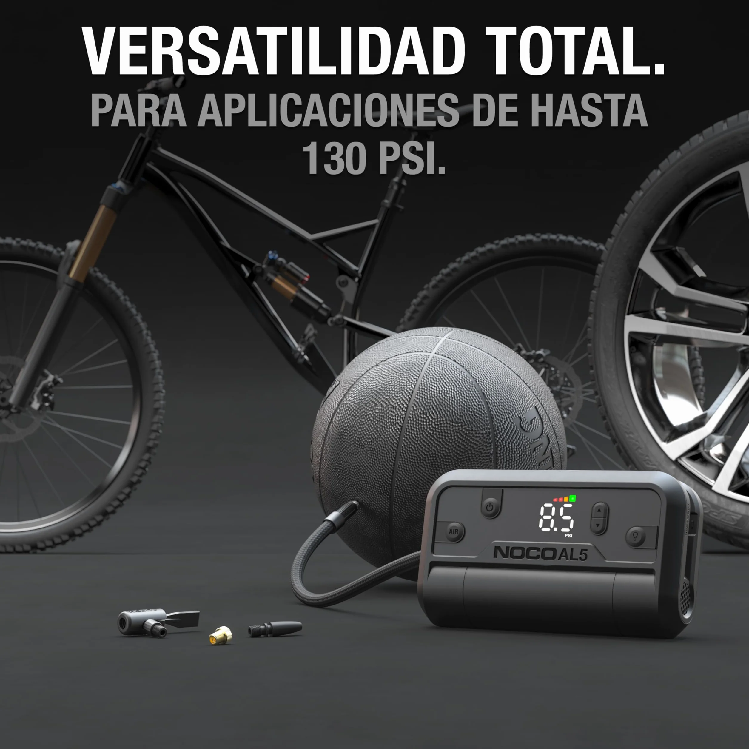 NOCO Air AL5 Inflador de neumáticos inalámbrico 5A Compresor de aire portátil a batería 17 SLPM 0-40 PSI 7 min Manómetro digital Apagado automático