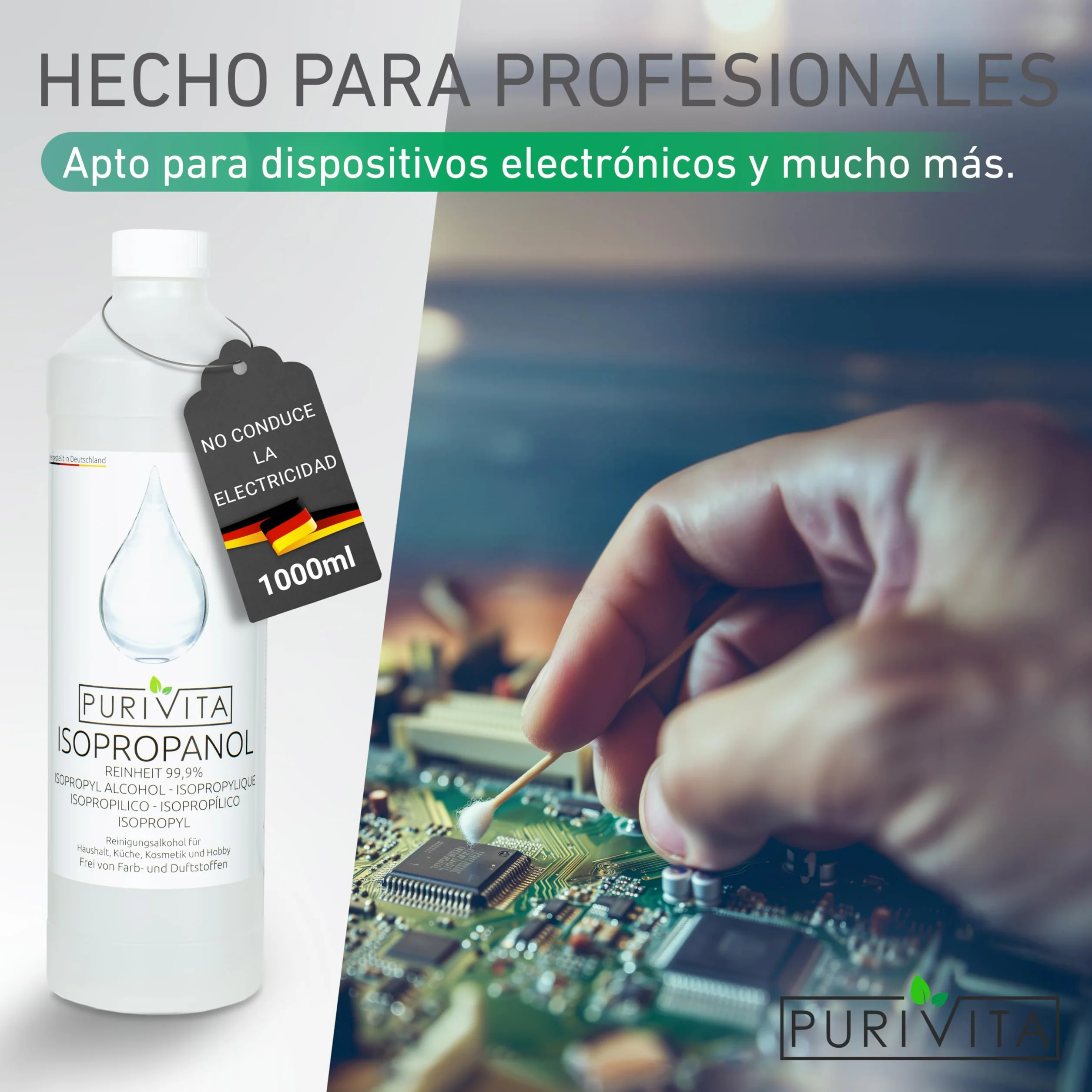 PURIVITA Alcohol Isopropilico 99,9% 500ML - Isopropyl Alcohol Limpiador Desengrasante