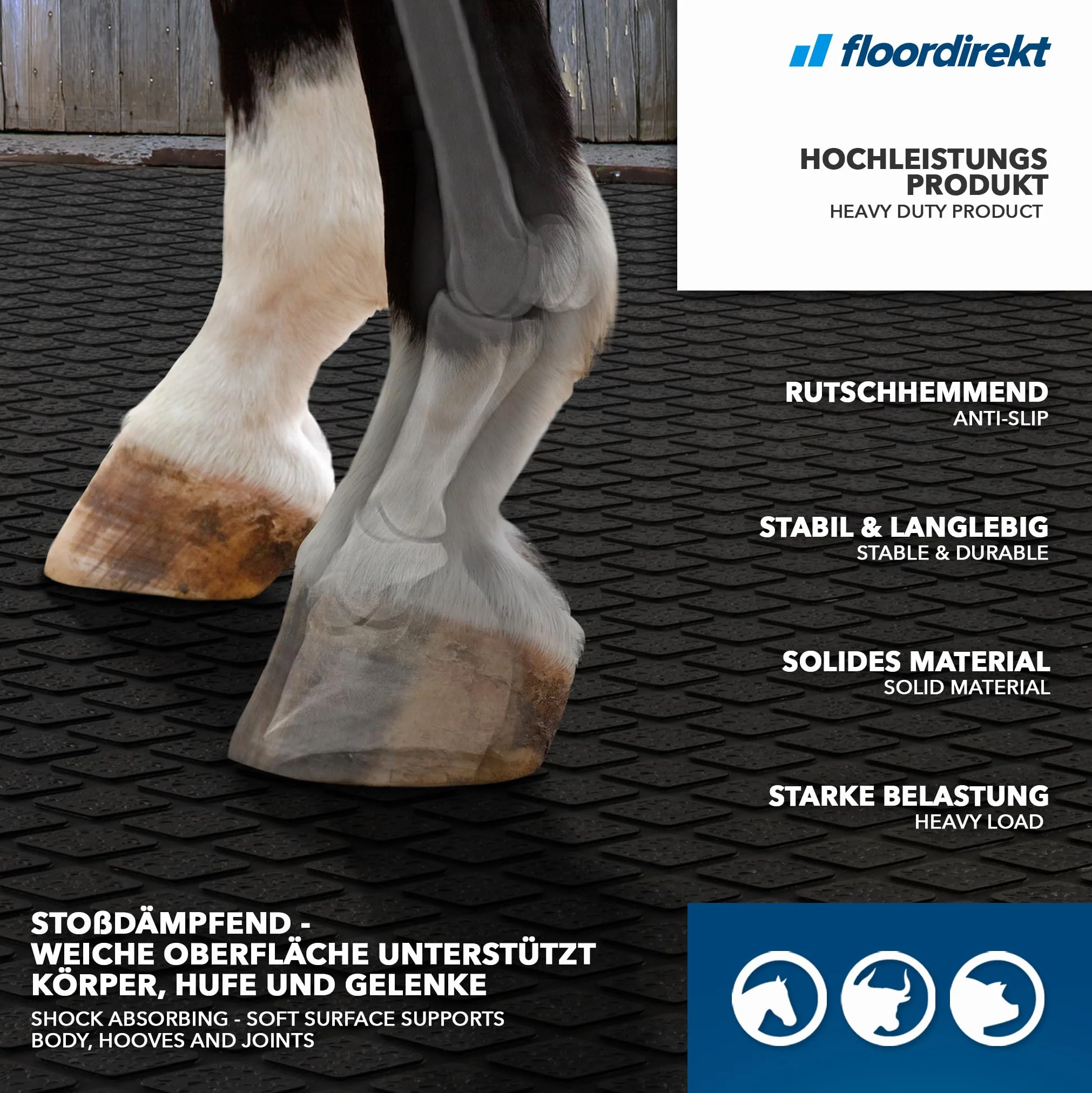 Floordirekt Diamond Top Alfombrilla de goma antideslizante 180 x 120 cm con drenaje para establo