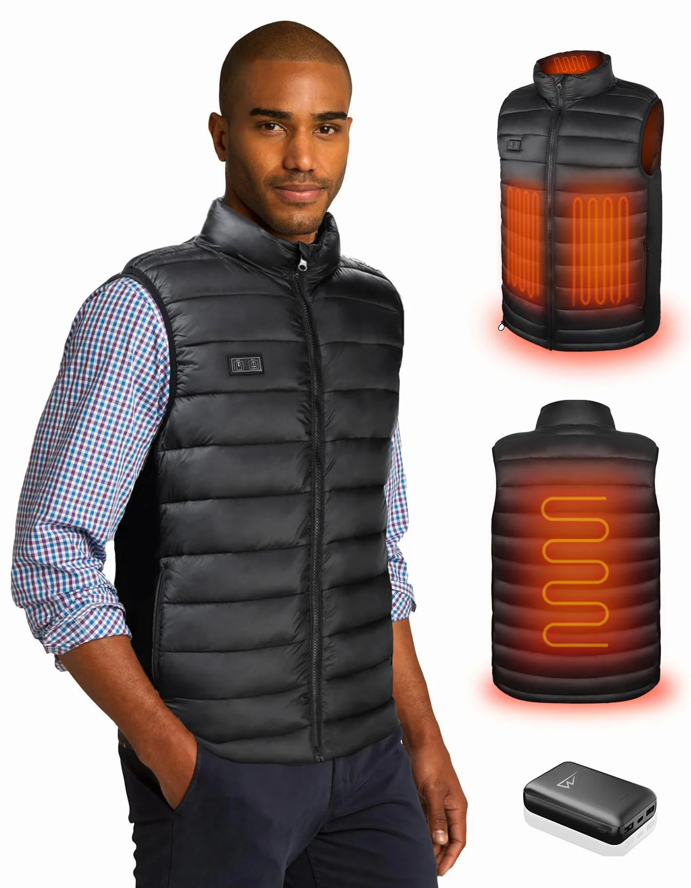 Loowoko Chaleco calefactable hombre con bateria 10000mah, chaqueta calefactable sin mangas ligera, 3 niveles de calor + 4 zonas, Para trabajar al aire libre, ciclismo, moto y esquí