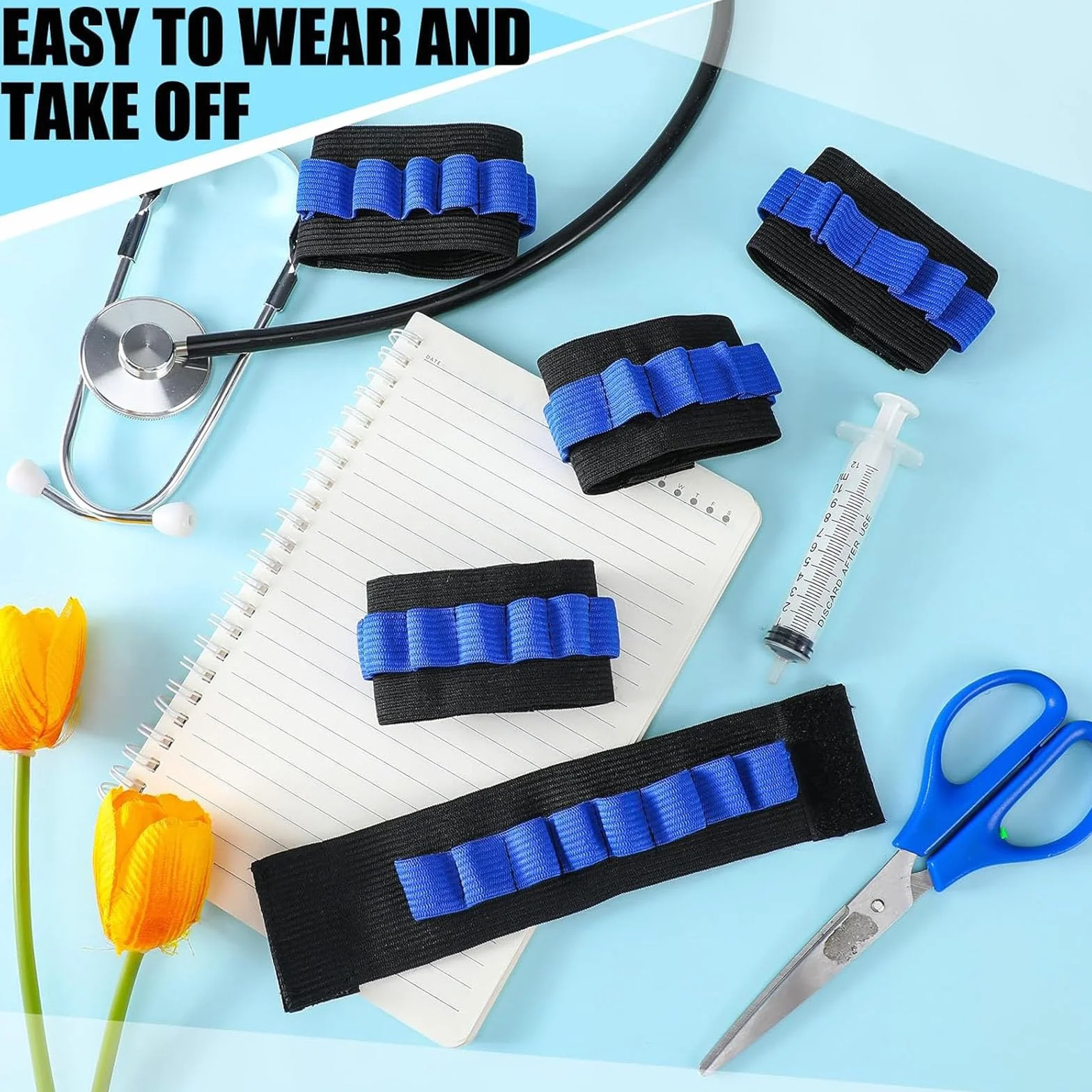 Organizador de colección de sangre Pulsera con soporte para tubo de flebotomía, 6 paquete, negro y azul, capacidad de 8 tubos