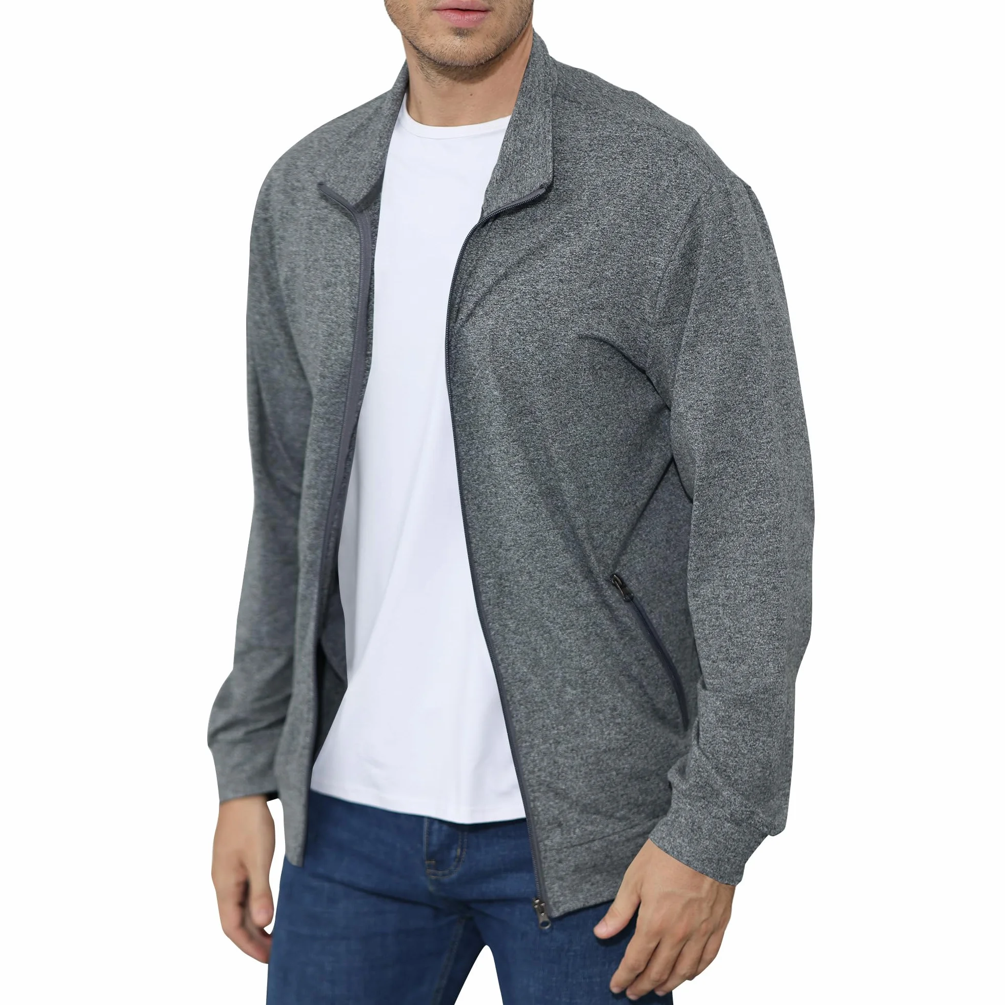 CTU Sudadera para hombre con cremallera completa, elástica, ligera, manga larga