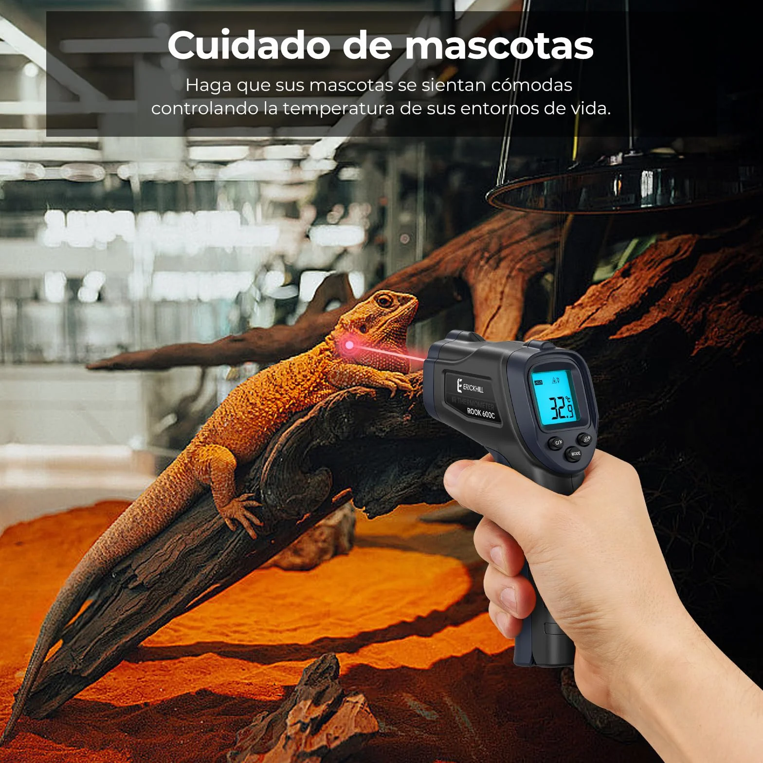 ERICKHILL Termómetro infrarrojo -50°C~600°C Pistola láser sin contacto LCD Pantalla retroiluminada Emisividad ajustable