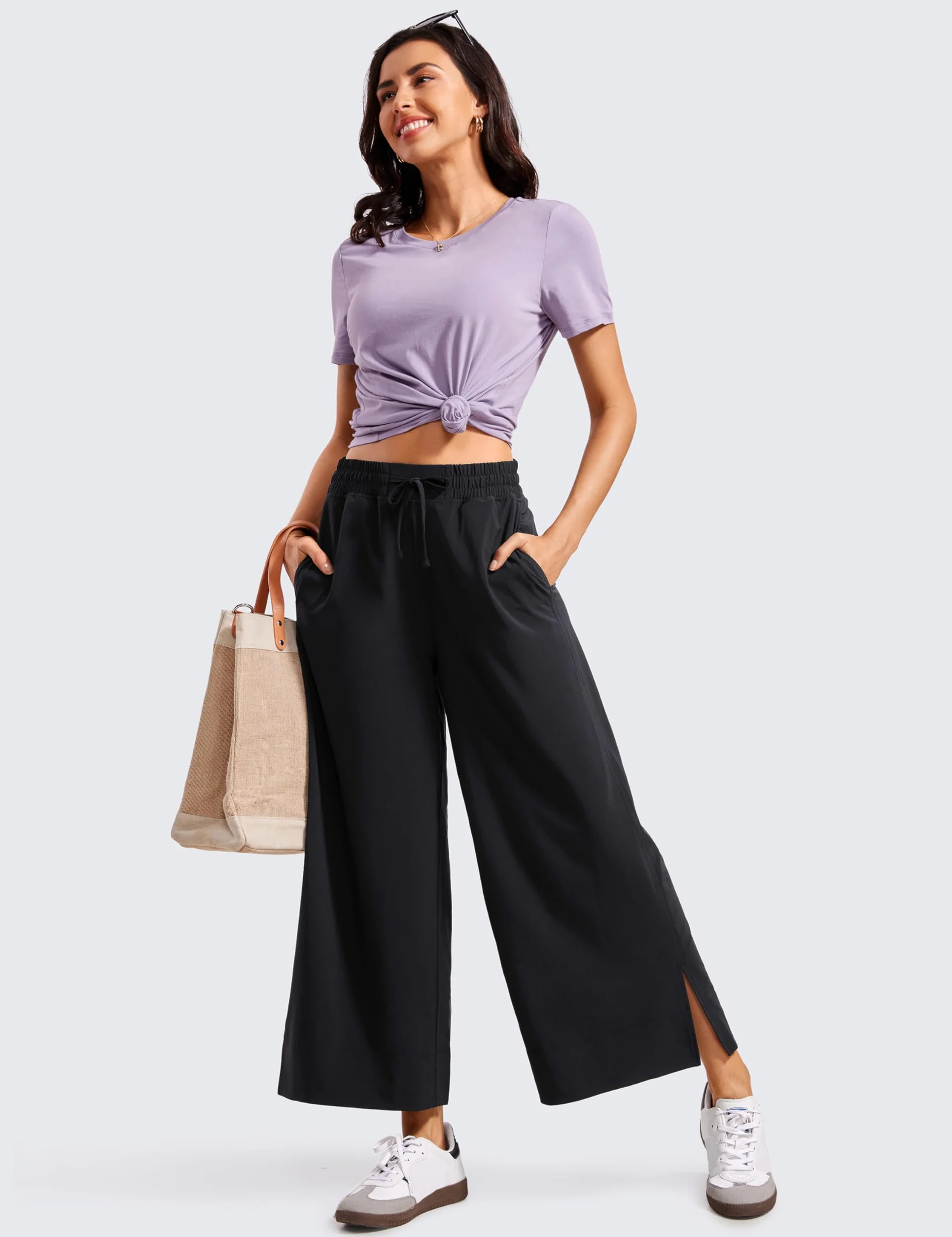 CRZ YOGA Pantalones Capri Ligeros de Pierna Ancha para Mujer de Cintura Alta