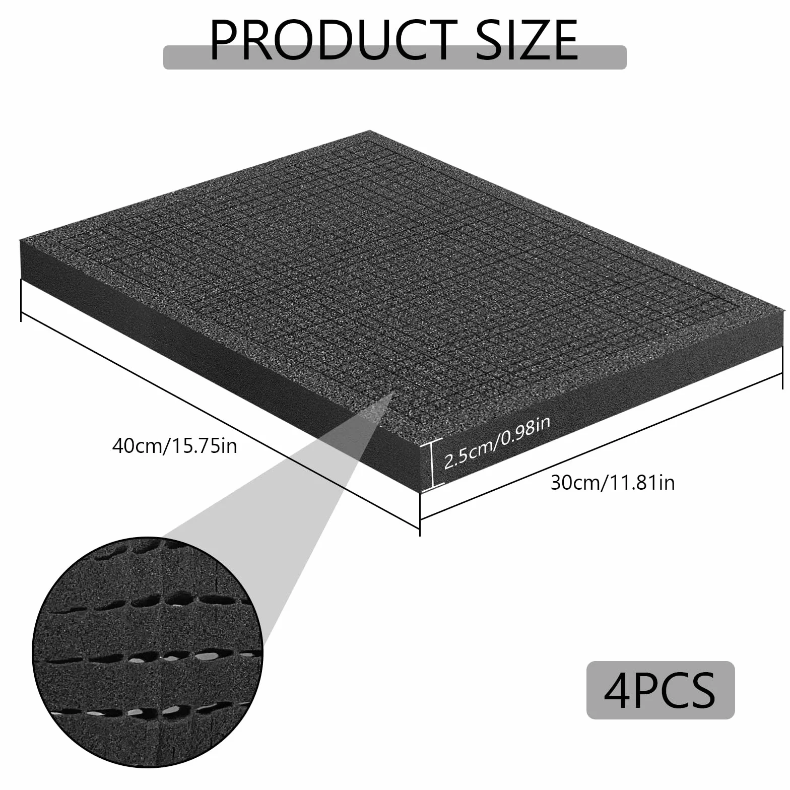 Espuma precortada 40x30x2.5cm Negra para cajas de herramientas y protección