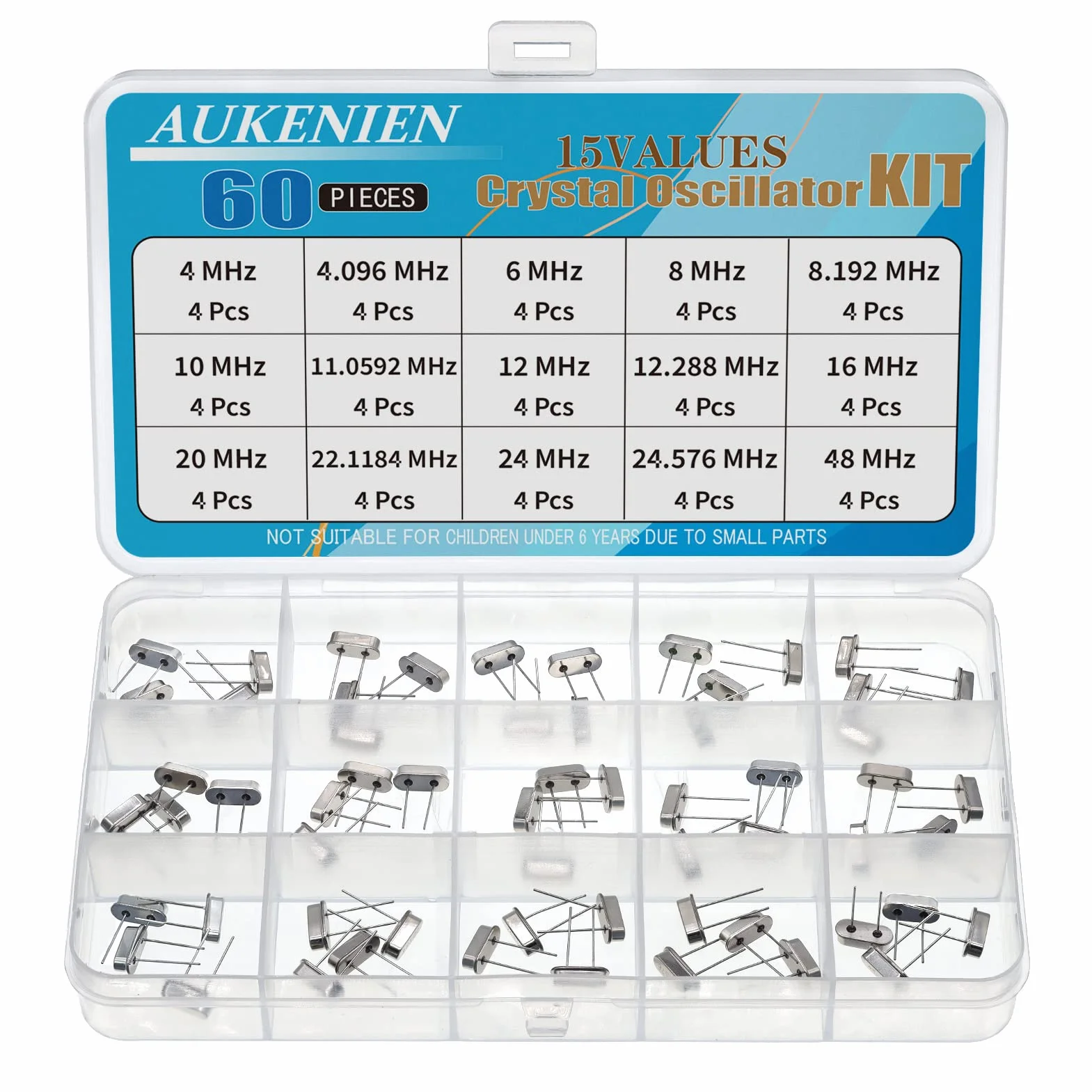 AUKENIEN Oscilador Cristal de Cuarzo Kit 15 Valores 60 piezas 4-48MHz Resonador