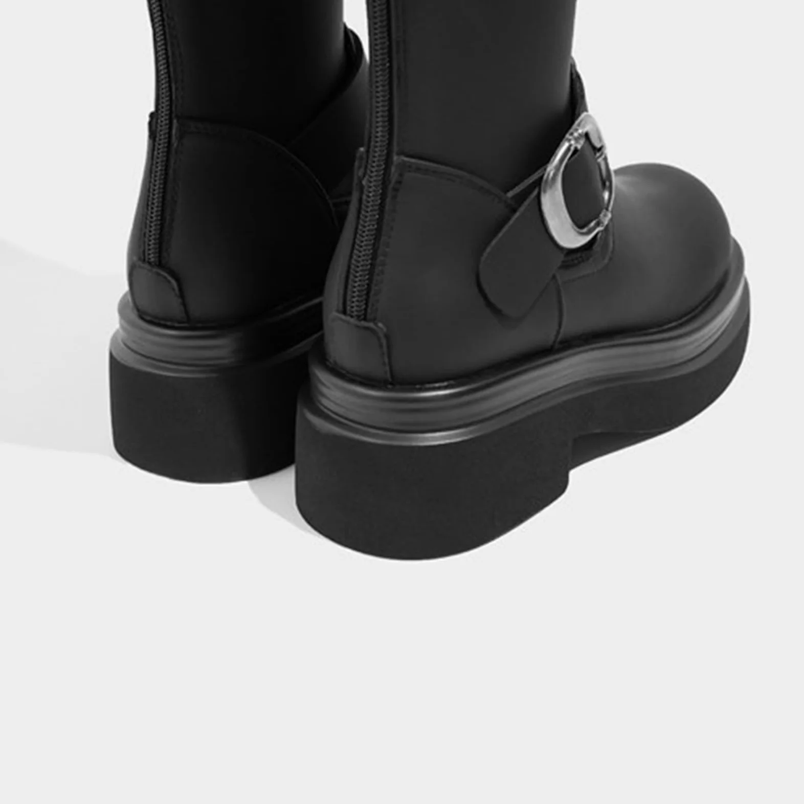 Botas A Media Pantorrilla Mujer Tacón Grueso con Cremallera Estilo Montar para Otoño Invierno Streetwear Y Trabajo Cuero Sintético Ajuste Cómodo