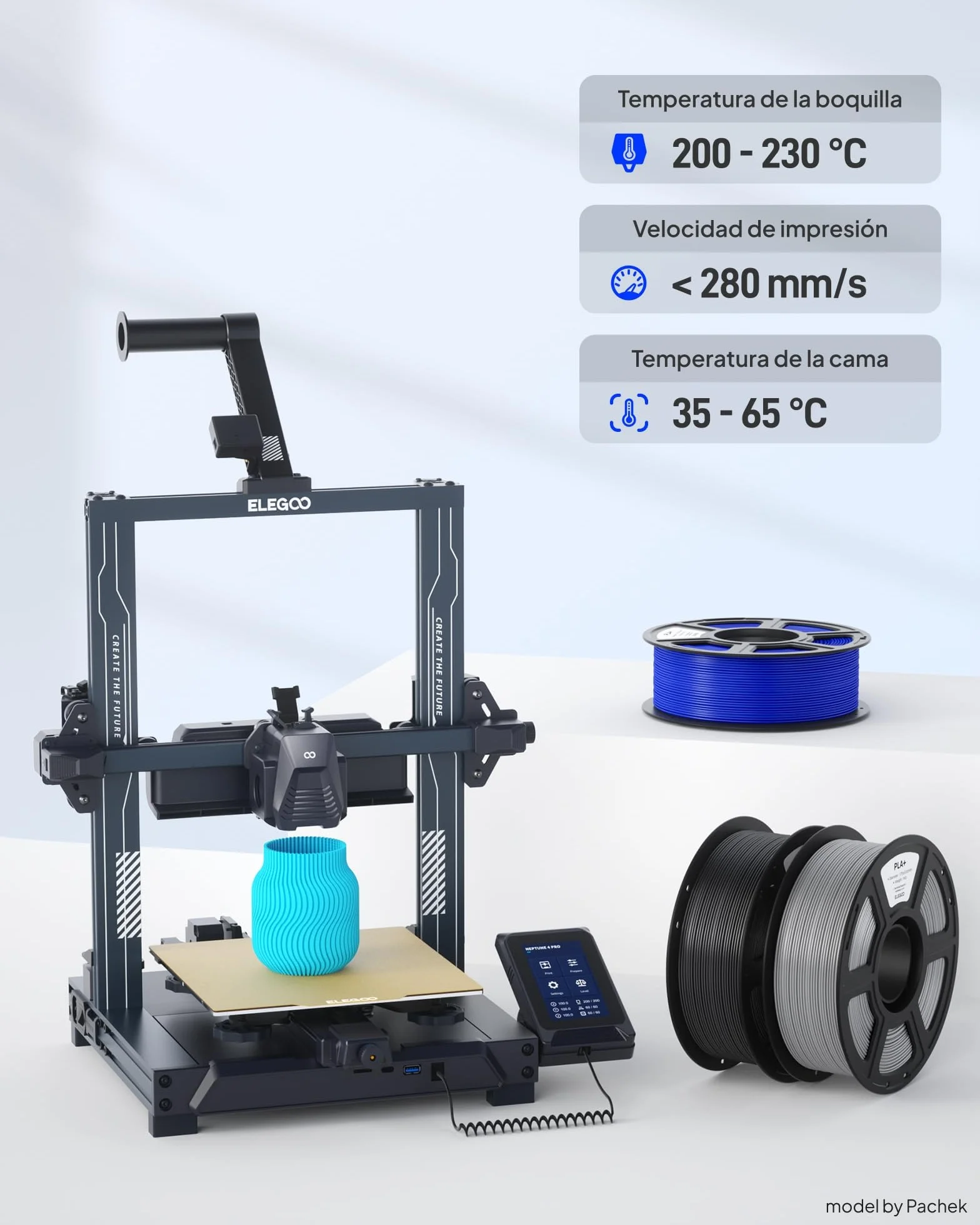 ELEGOO Filamento PLA+ 1.75mm 1KG Negro, Precisión Dimensional +/- 0.02mm para Impresora 3D